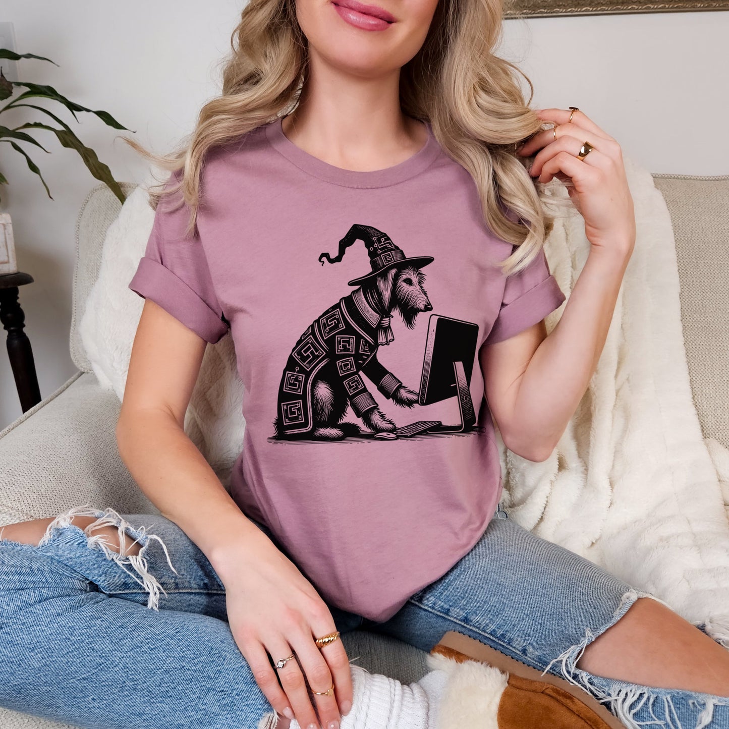 Dog Shirt Irish Wolfhound Cyber Goth Cyberpunk Shirt Techwear Whimsigoth Clothing Pastel Goth Y2K Shirt Wierdcore T-Shirt