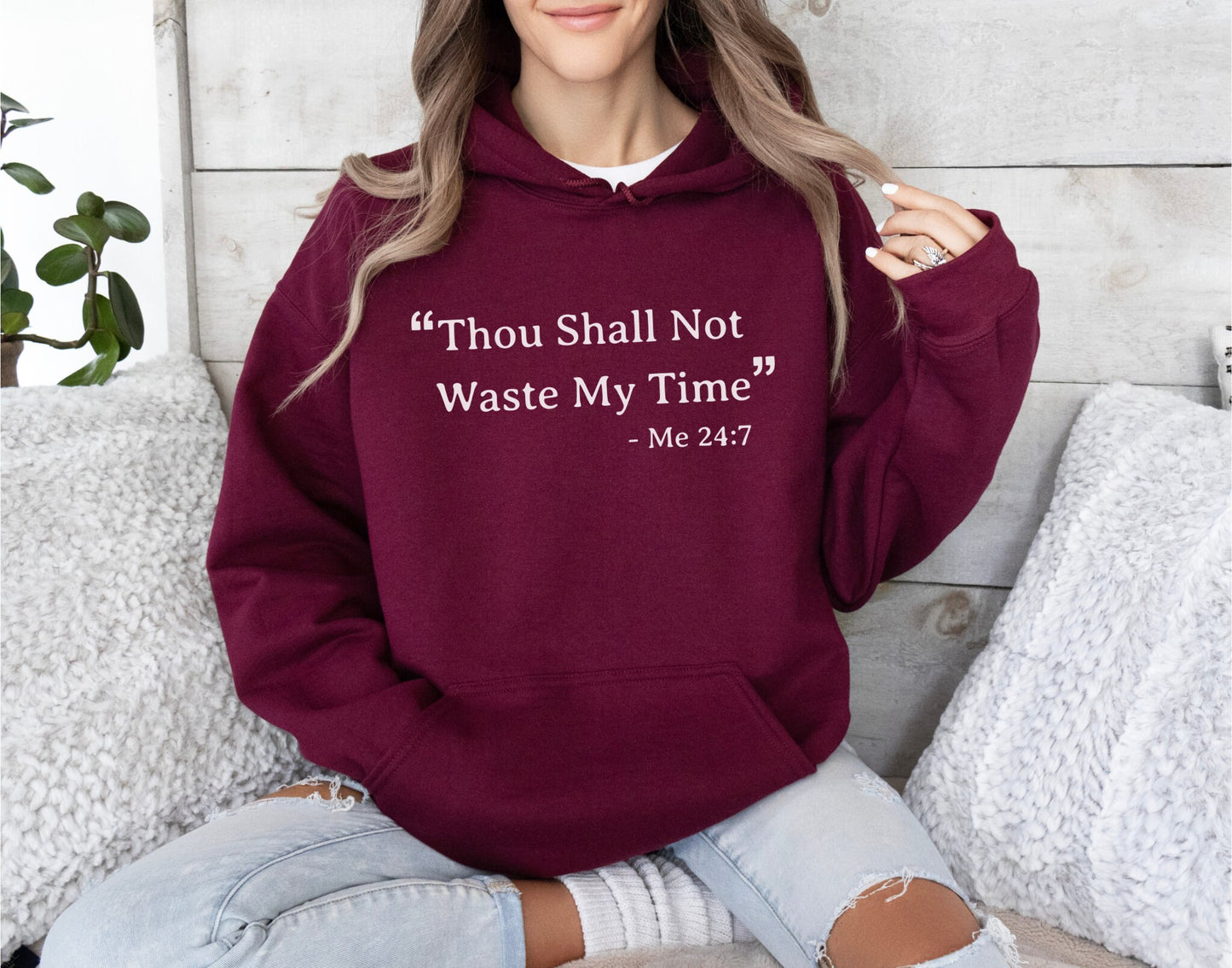 FUNNY HOODIE Thou Shall Not Waste My Time Soft Unisex Hooded Sweatshirt Unique Gift