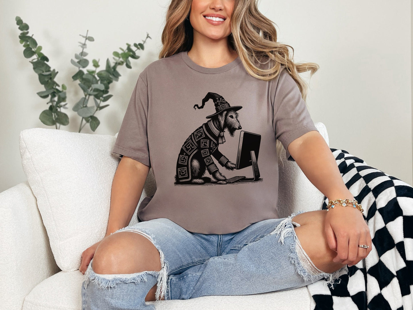 Dog Shirt Irish Wolfhound Cyber Goth Cyberpunk Shirt Techwear Whimsigoth Clothing Pastel Goth Y2K Shirt Wierdcore T-Shirt