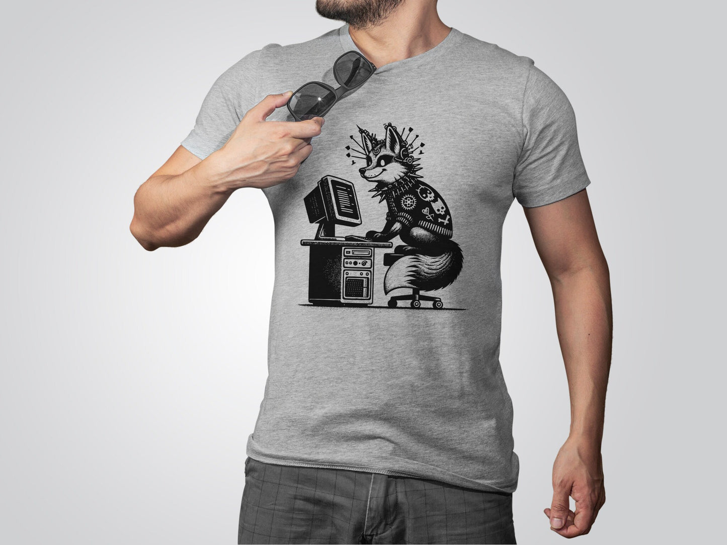 Cyberpunk Fox T-Shirt Y2K Shirt Pastel Goth Fox Shirt Techwear Tee Unique Whimsigoth and Weirdcore Fashion