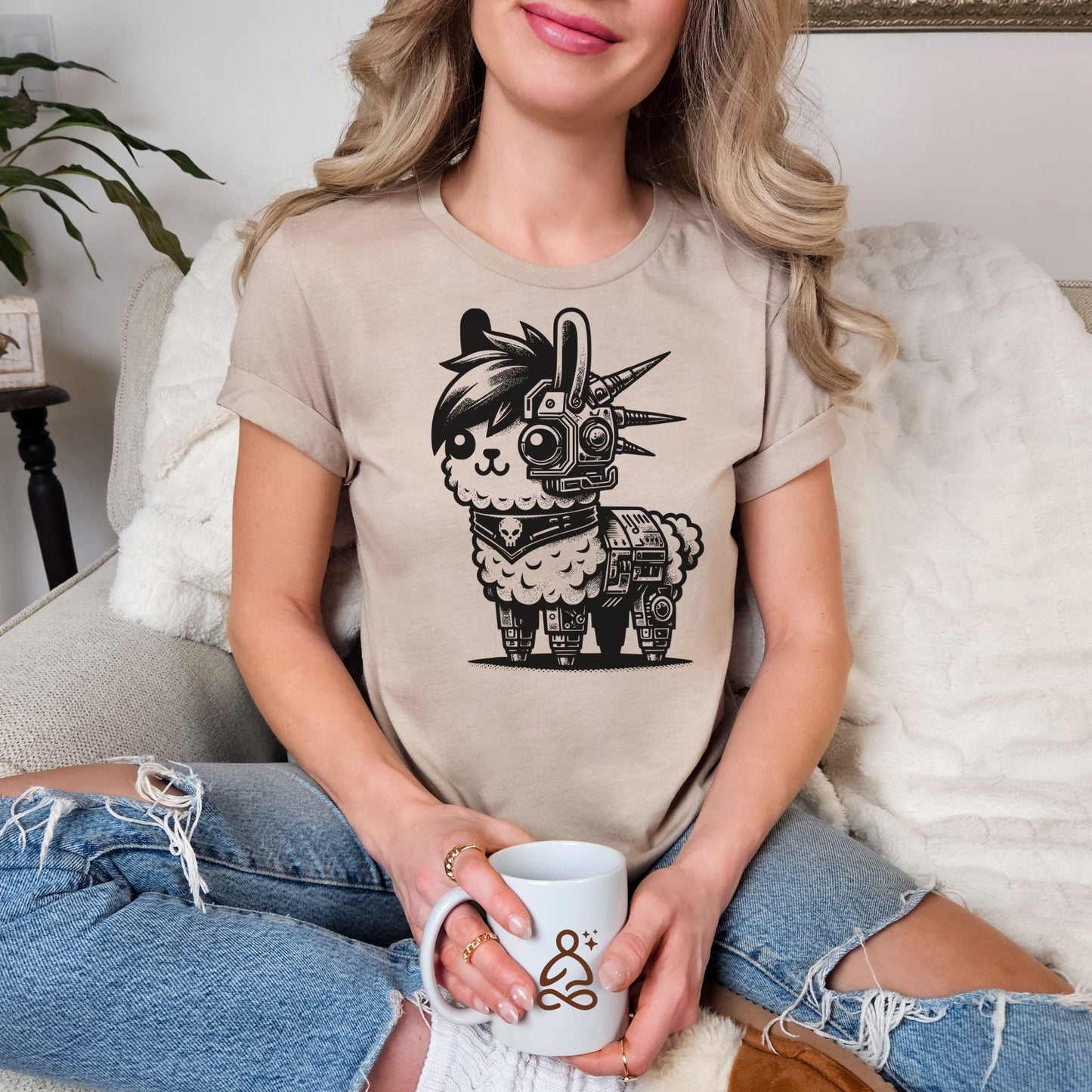 Cyborg Llama Tee Kawaii Design Cyberpunk llama Shirt Y2K Pastel Goth Ethical Techwear in Whimsigoth Warcore Style