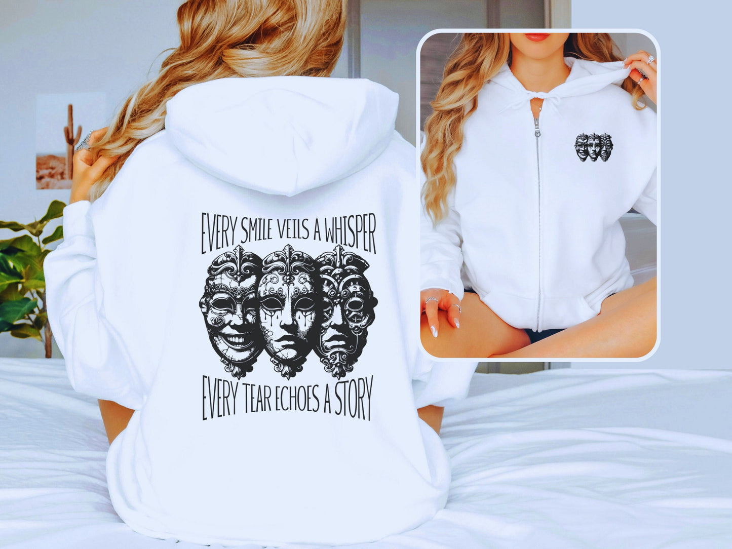 Mental Health Hoodie Dark Aesthetic Smile Tear Depression Sweater Semicolon Custom Zip-Up Hoodie Alt Clothing