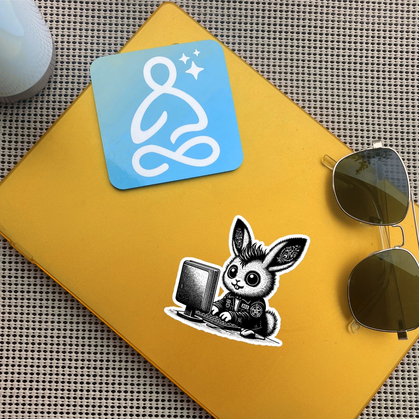 Punk Rock Bunny on Computer Sticker, Cyberpunk Rabbit with Tech Sticker, Weirdcore Weird Stuff, Original Design Gift