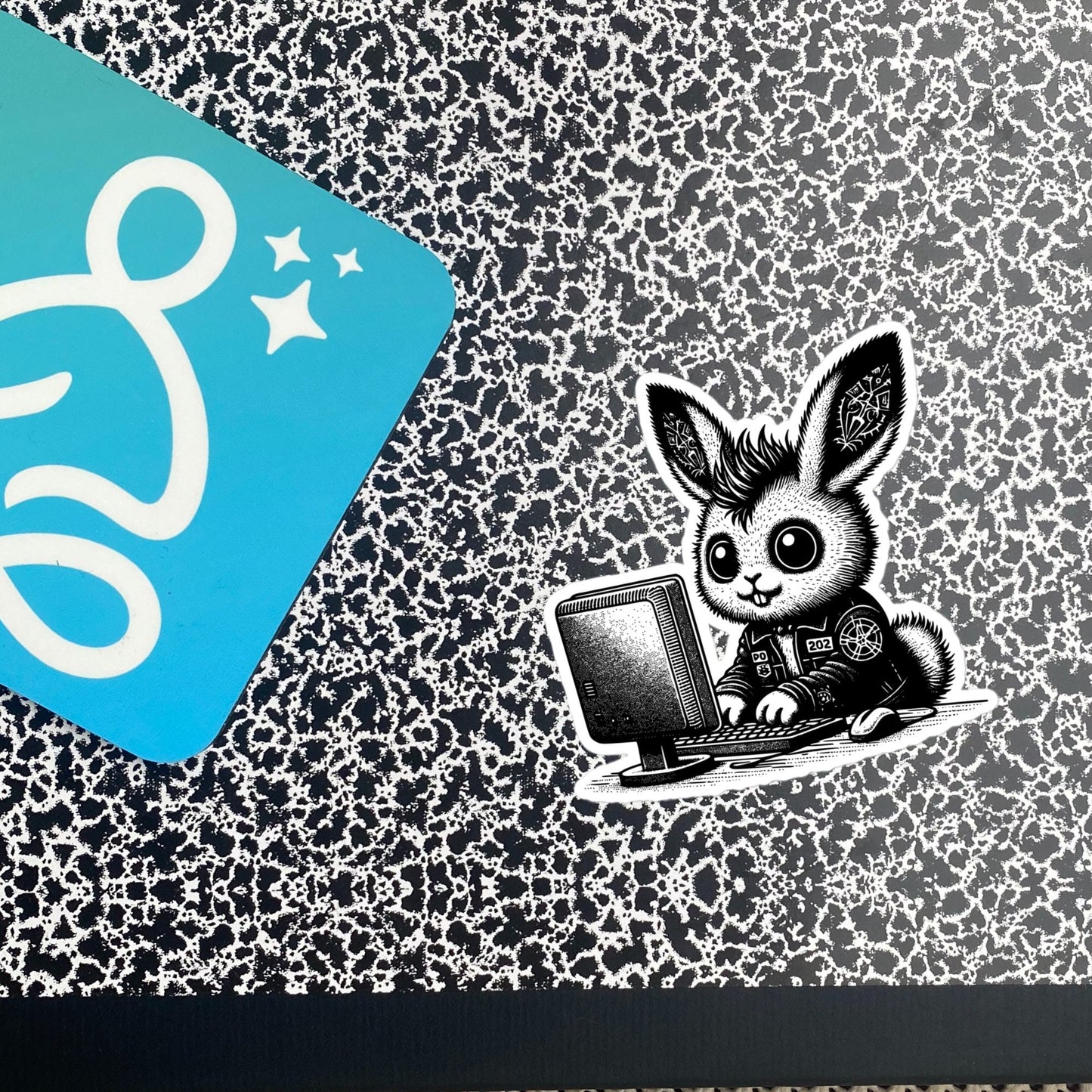 Punk Rock Bunny on Computer Sticker, Cyberpunk Rabbit with Tech Sticker, Weirdcore Weird Stuff, Original Design Gift