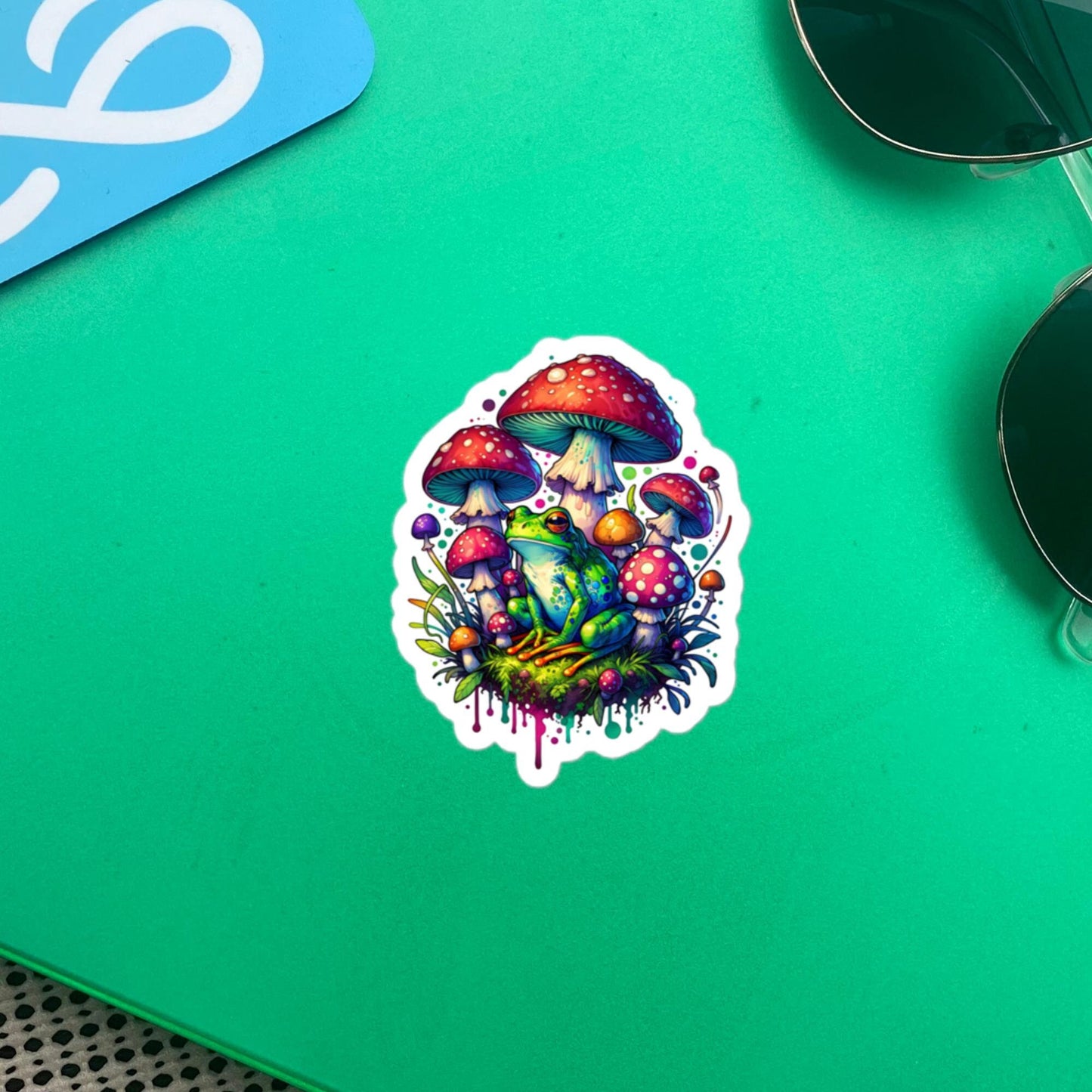 Weirdcore Drippy Trippy Mushrooms Frog Sticker WhimsiGoth Original Art Sticker Gift