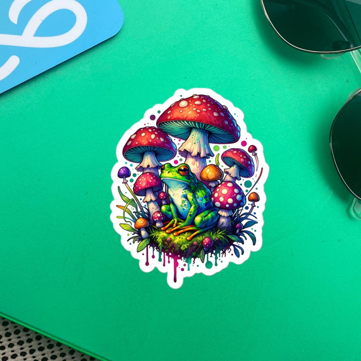 Weirdcore Drippy Trippy Mushrooms Frog Sticker WhimsiGoth Original Art Sticker Gift