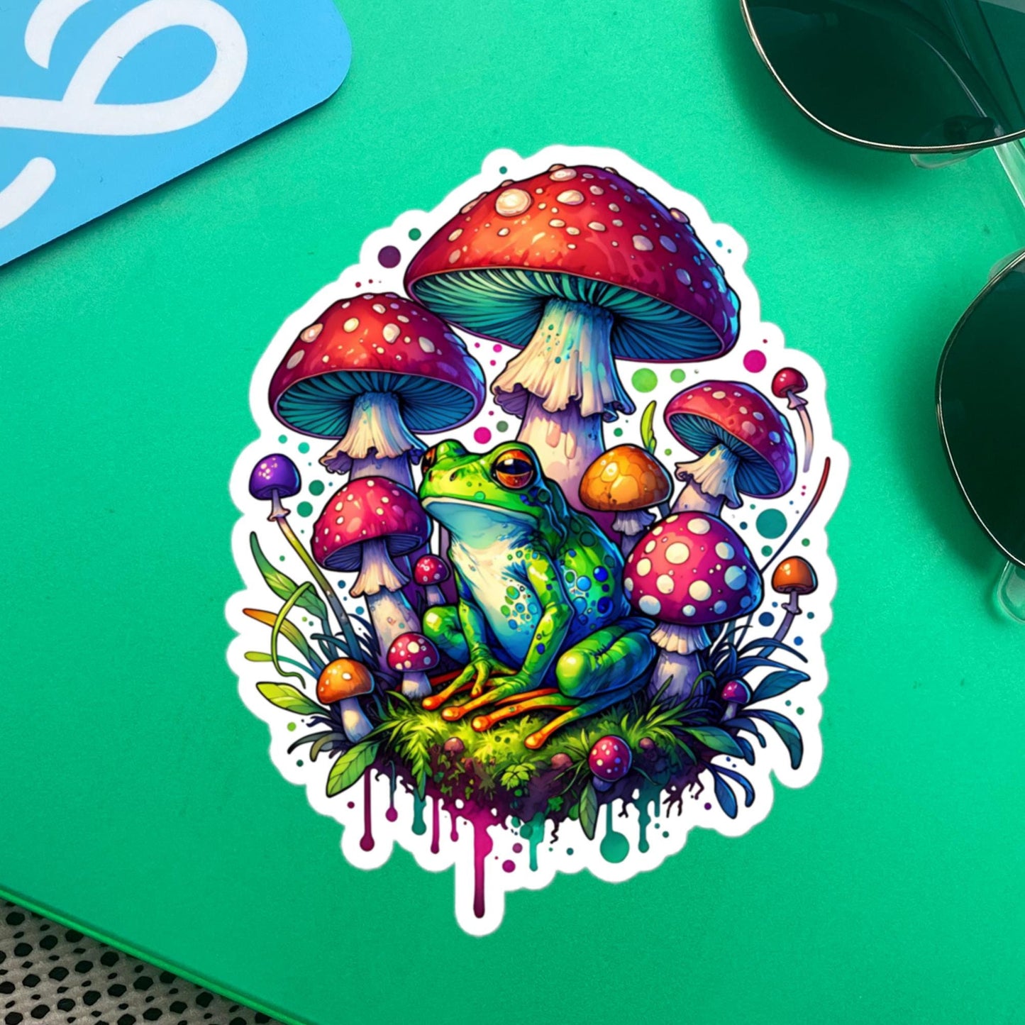 Weirdcore Drippy Trippy Mushrooms Frog Sticker WhimsiGoth Original Art Sticker Gift