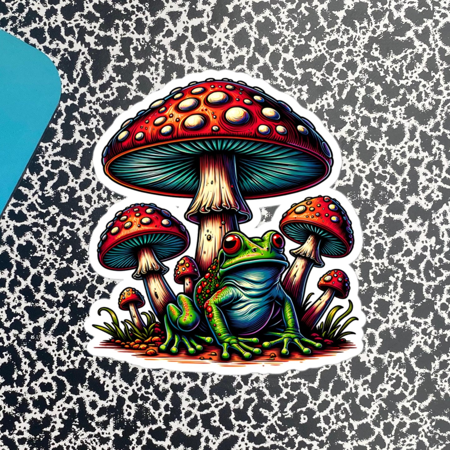 Weirdcore Trippy Mushrooms Frog Sticker WhimsiGoth Original Art Sticker Gift