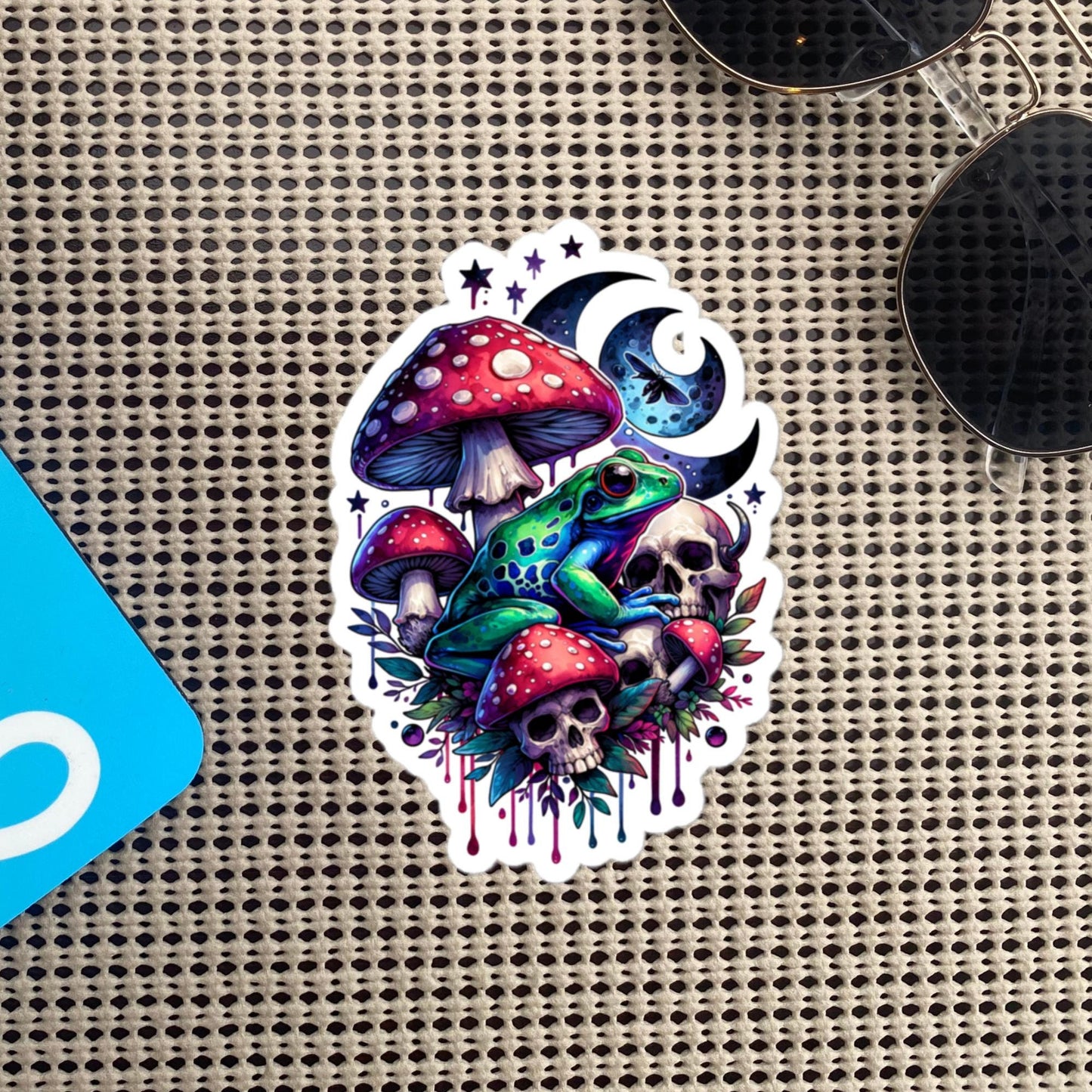 Creepy Whimsigoth Skull Mushrooms Frog Sticker Dark Aesthetic Goth Original Art Weirdcore Weird Stuff Gift