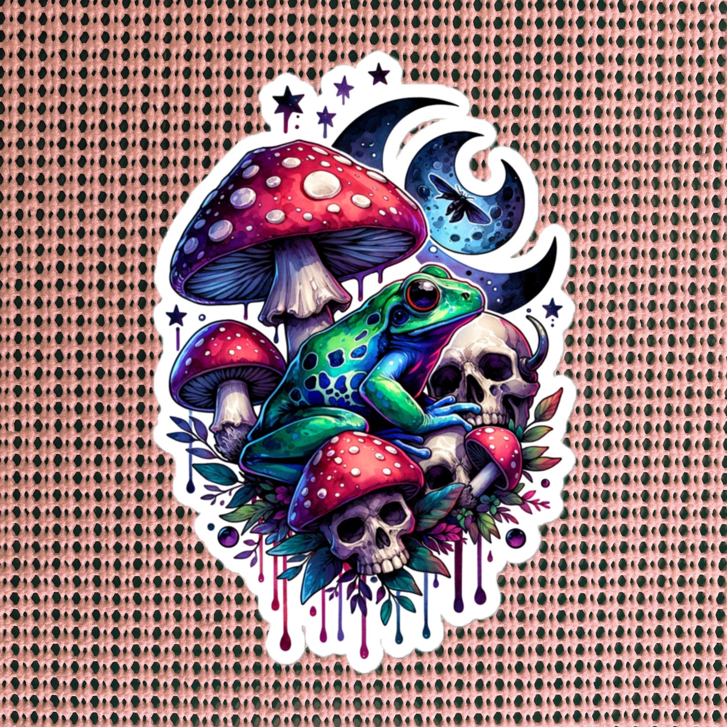 Creepy Whimsigoth Skull Mushrooms Frog Sticker Dark Aesthetic Goth Original Art Weirdcore Weird Stuff Gift