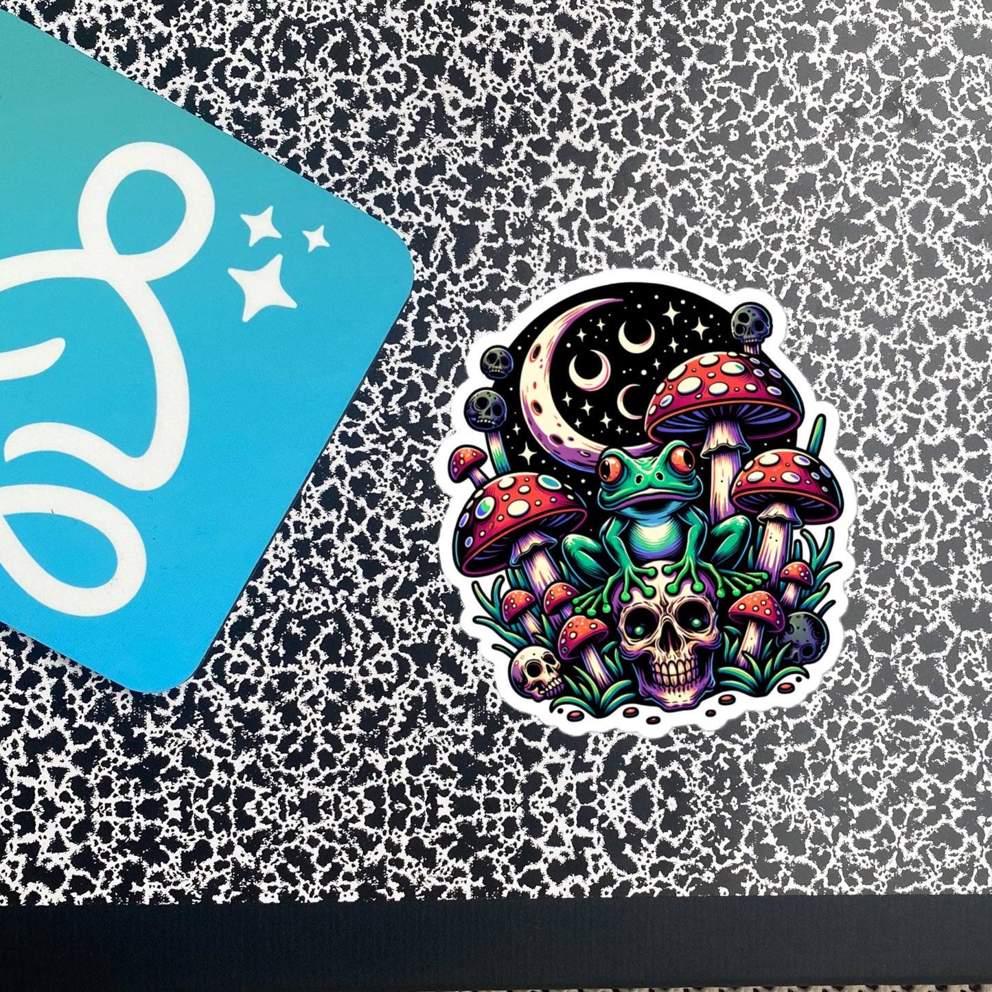 Creepy Whimsigoth Skull Mushrooms Frog Sticker Dreamcore Dark Aesthetic Goth Original Art Weirdcore Weird Stuff Gift