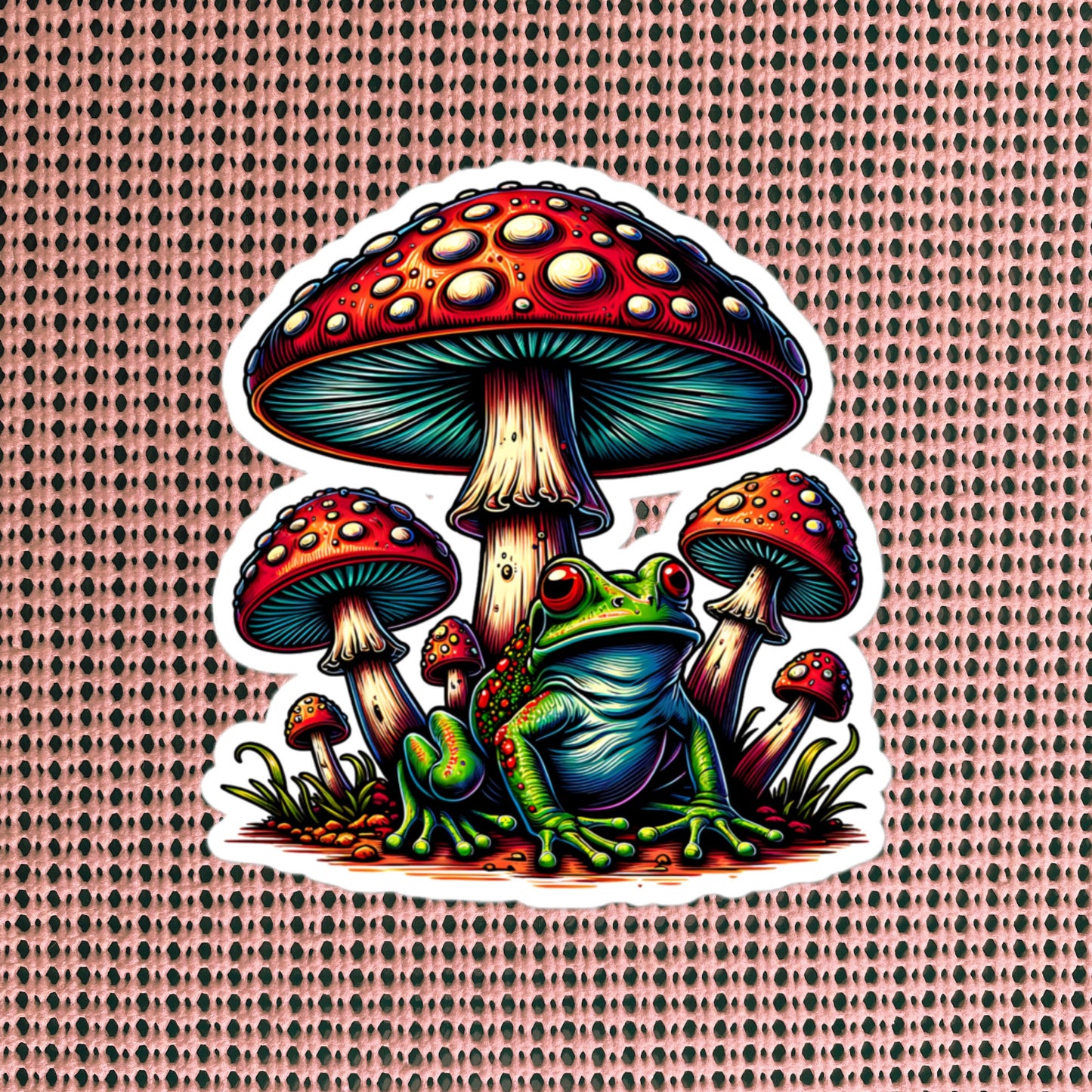 Weirdcore Trippy Mushrooms Frog Sticker WhimsiGoth Original Art Sticker Gift