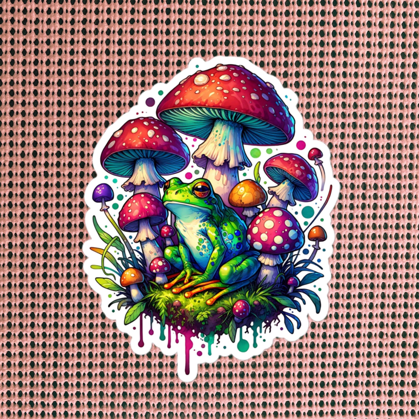 Weirdcore Drippy Trippy Mushrooms Frog Sticker WhimsiGoth Original Art Sticker Gift