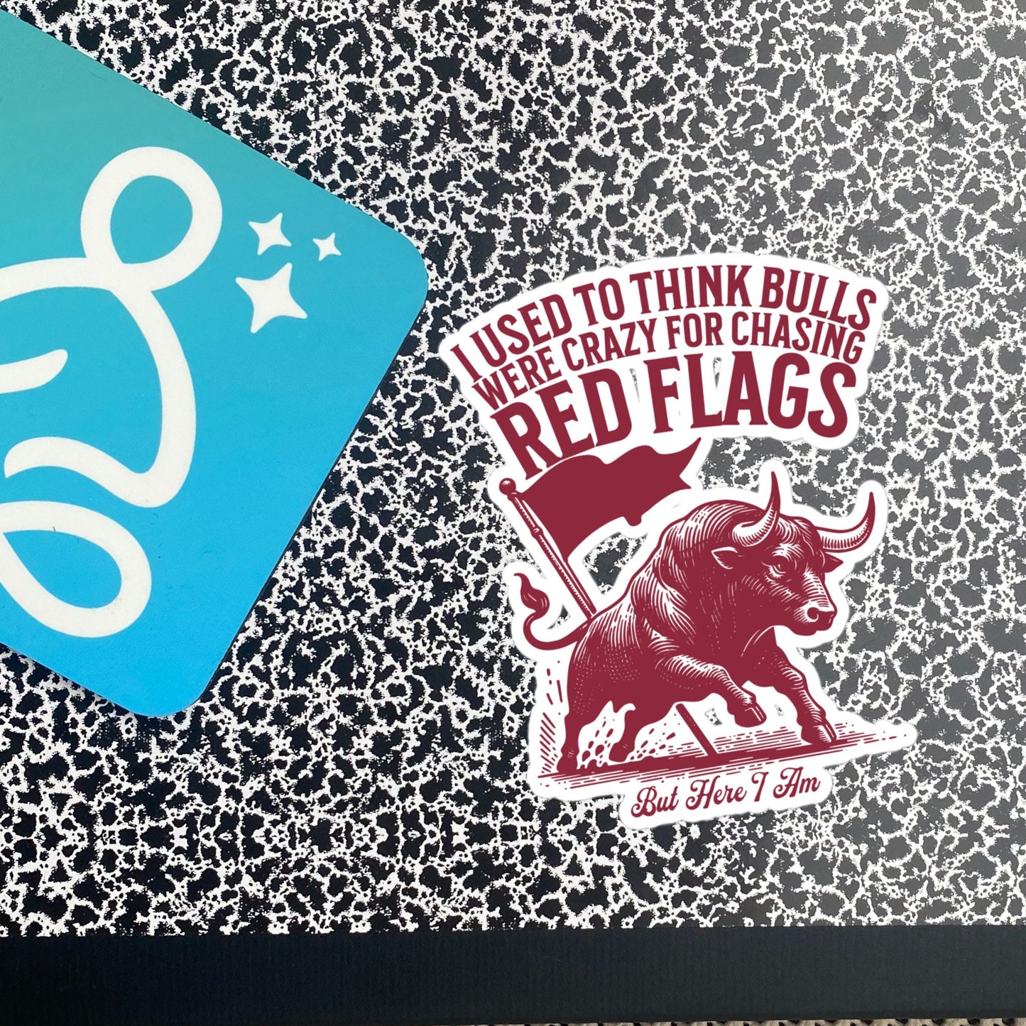Funny Relationship Meme Vinyl Sticker, I Used to Think Bulls Were Crazy for Chasing Red Flags, But Here I Am Sticker, Fun Gag Gift