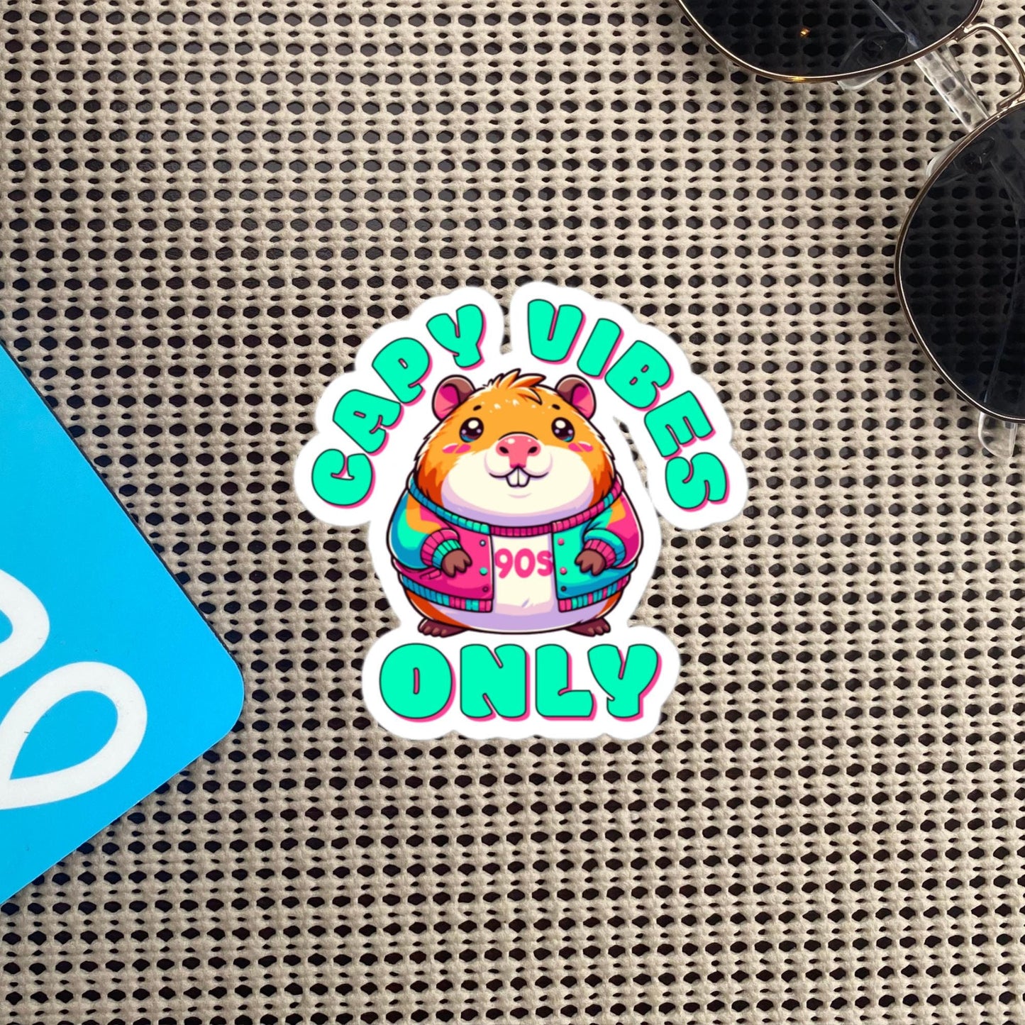 Capy Vibes Only Capybara Sticker, Colorful Pastel Goth Retro Vinyl Sticker