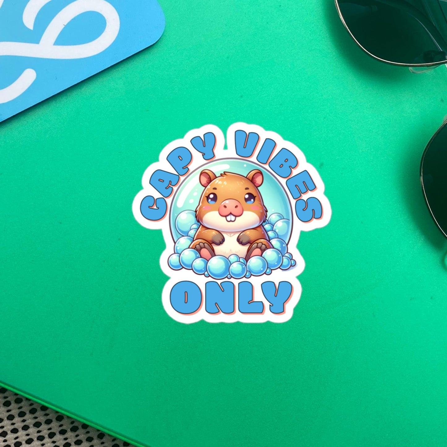 Cute Chubby Pastel Capybara in Bubble Bath Reto Sticker, Weirdcore Kawaii Vinyl Sticker