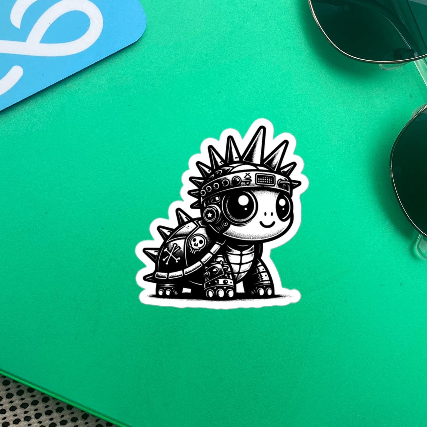 Punkrock SteamPunk Cyborg Turtle Vinyl Sticker, Weirdcore Weird Stuff Fun Durable Sticker