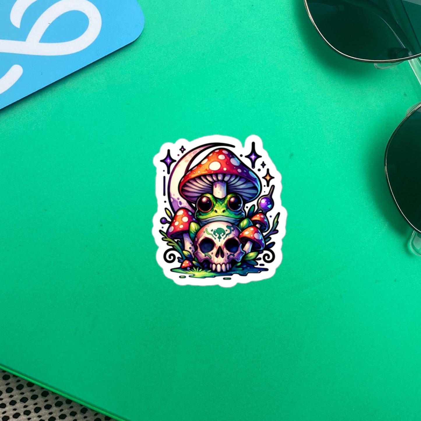 Whimsigoth Weirdcore Frog Mushroom Skull Vinyl Sticker, for Car, Bumper, Scrapbooking, Skateboards, or Crafts