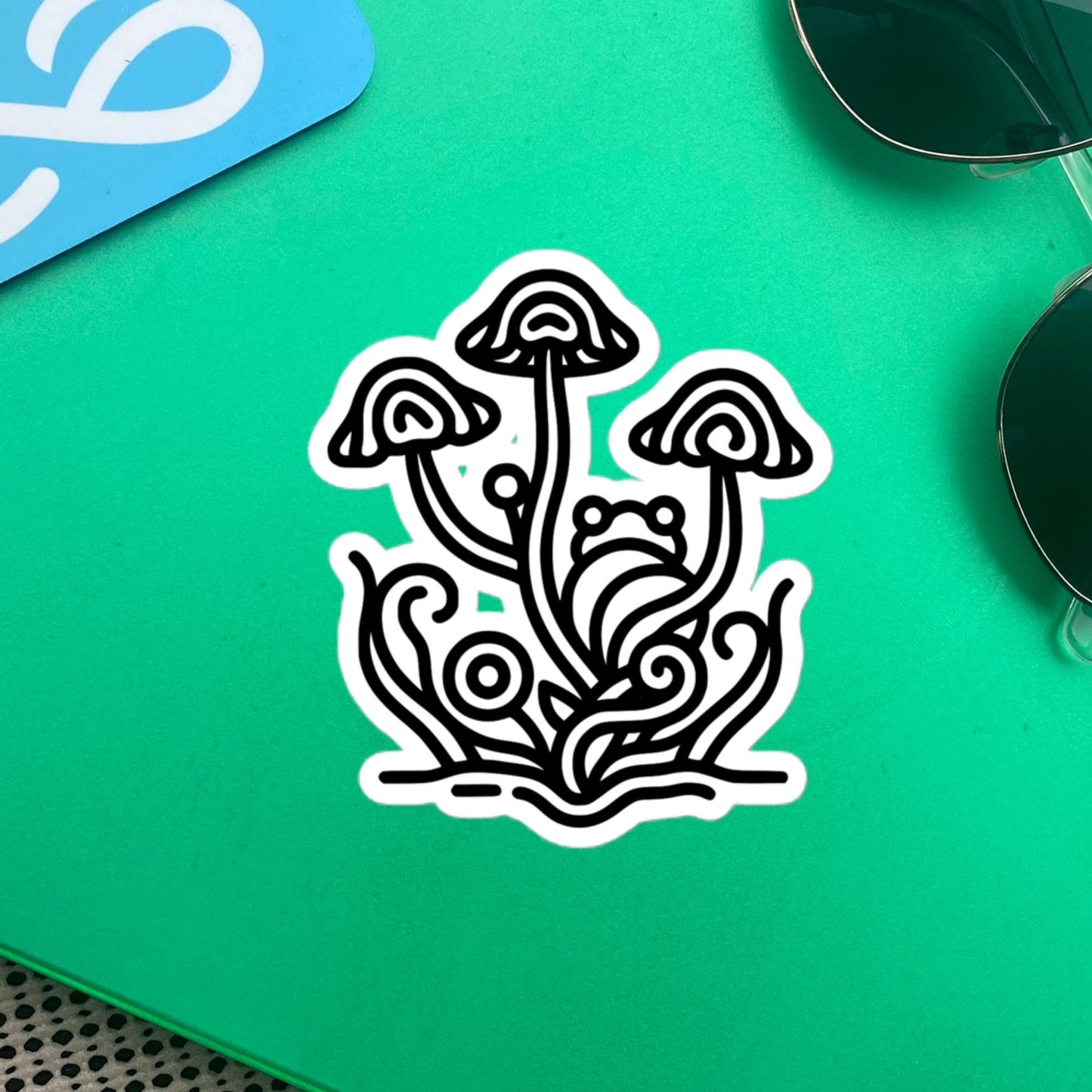 Whimsical Tribal Frog Mushrooms Vinyl Sticker, for Car, Bumper, Scrapbooking, Skateboards, or Crafts