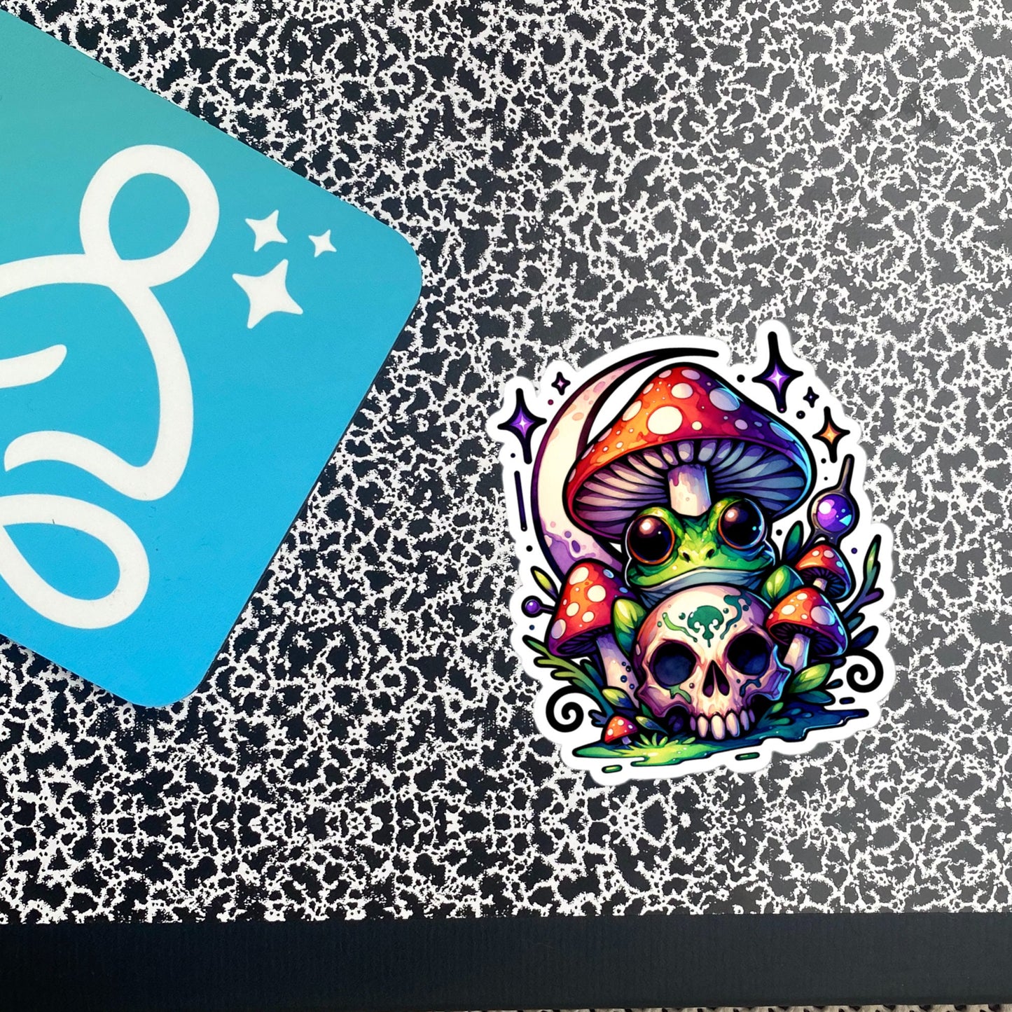 Whimsigoth Weirdcore Frog Mushroom Skull Vinyl Sticker, for Car, Bumper, Scrapbooking, Skateboards, or Crafts