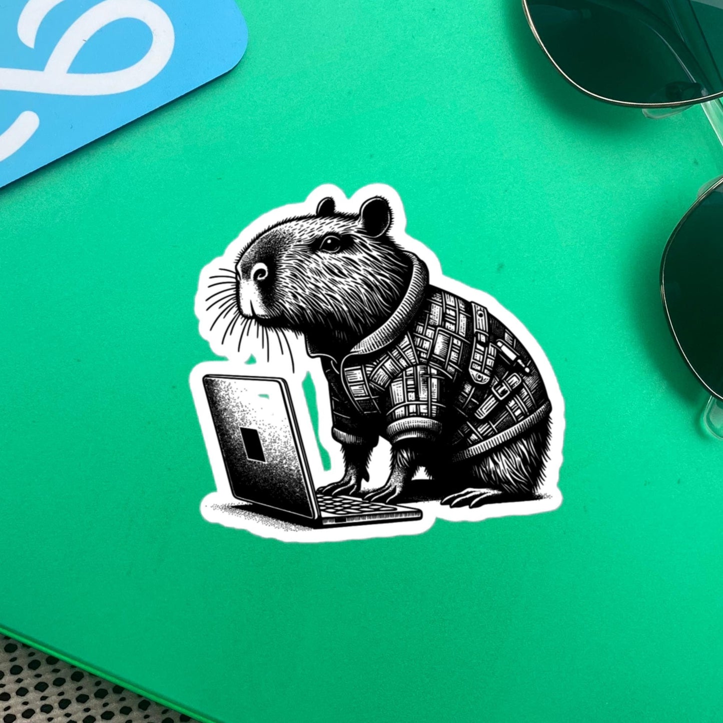 Punk Rock Capybara on Computer Sticker, Cyberpunk Capybara with Tech Sticker, Weirdcore Weird Stuff, Original Steampunk Art Unique Gift