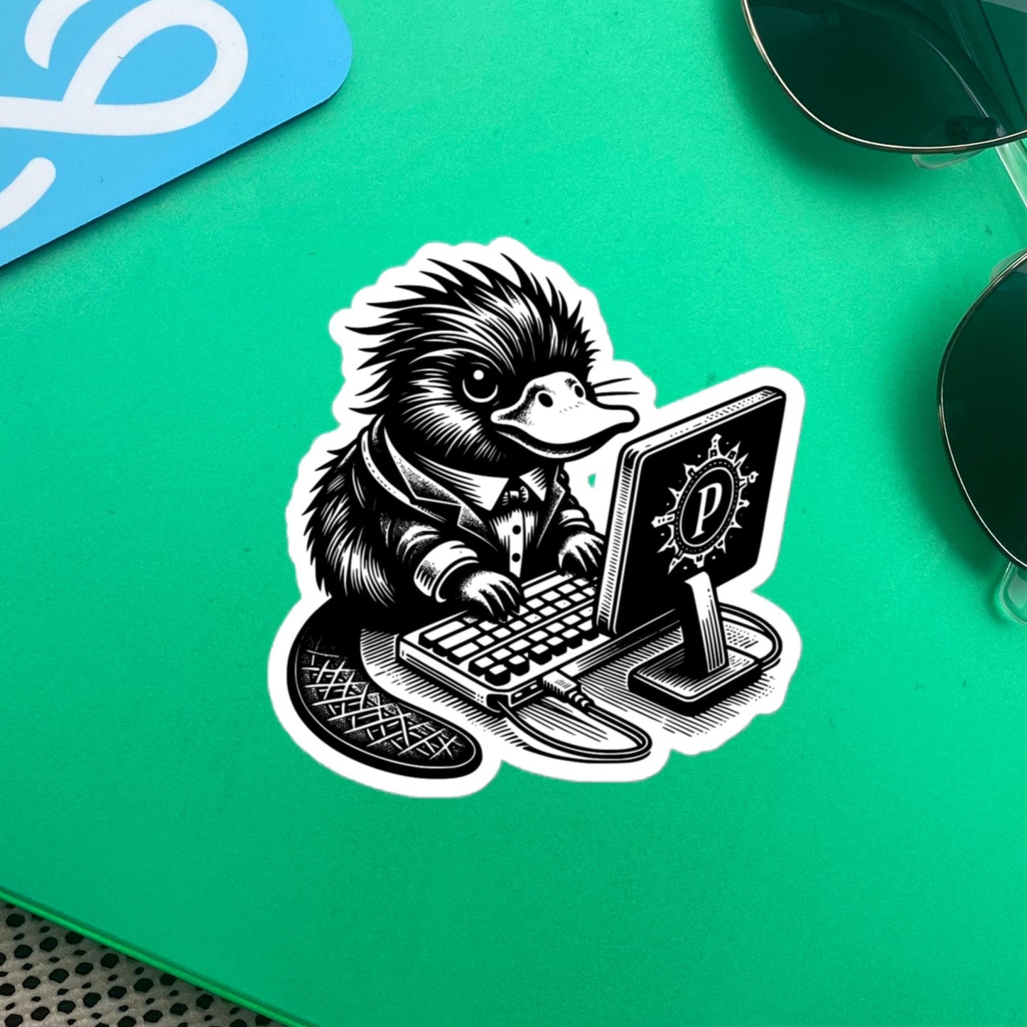 Punk Rock Platypus on Computer Sticker, Cyberpunk Platypus with Tech Sticker, Weirdcore Weird Stuff, Original Steampunk Warcore Art