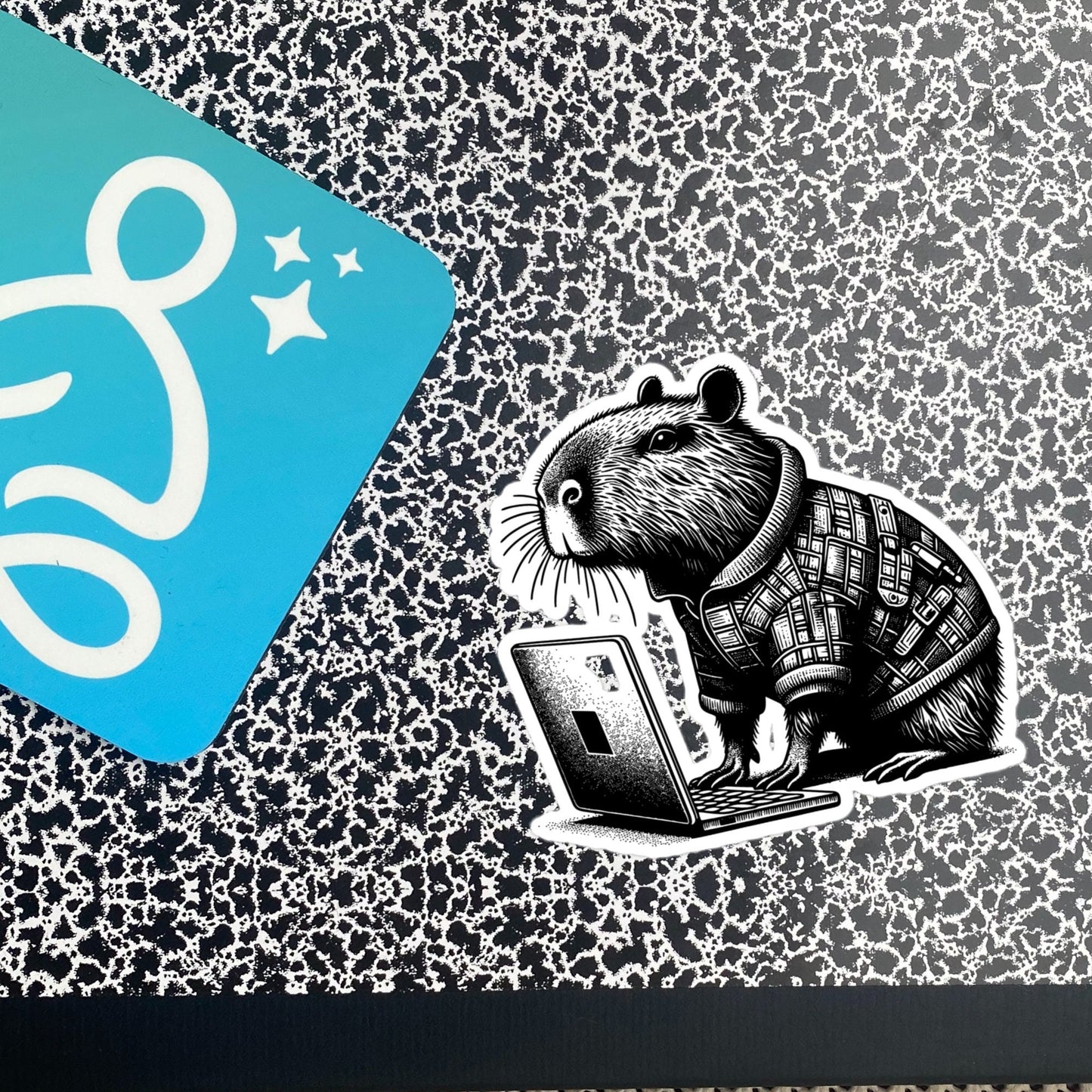 Punk Rock Capybara on Computer Sticker, Cyberpunk Capybara with Tech Sticker, Weirdcore Weird Stuff, Original Steampunk Art Unique Gift