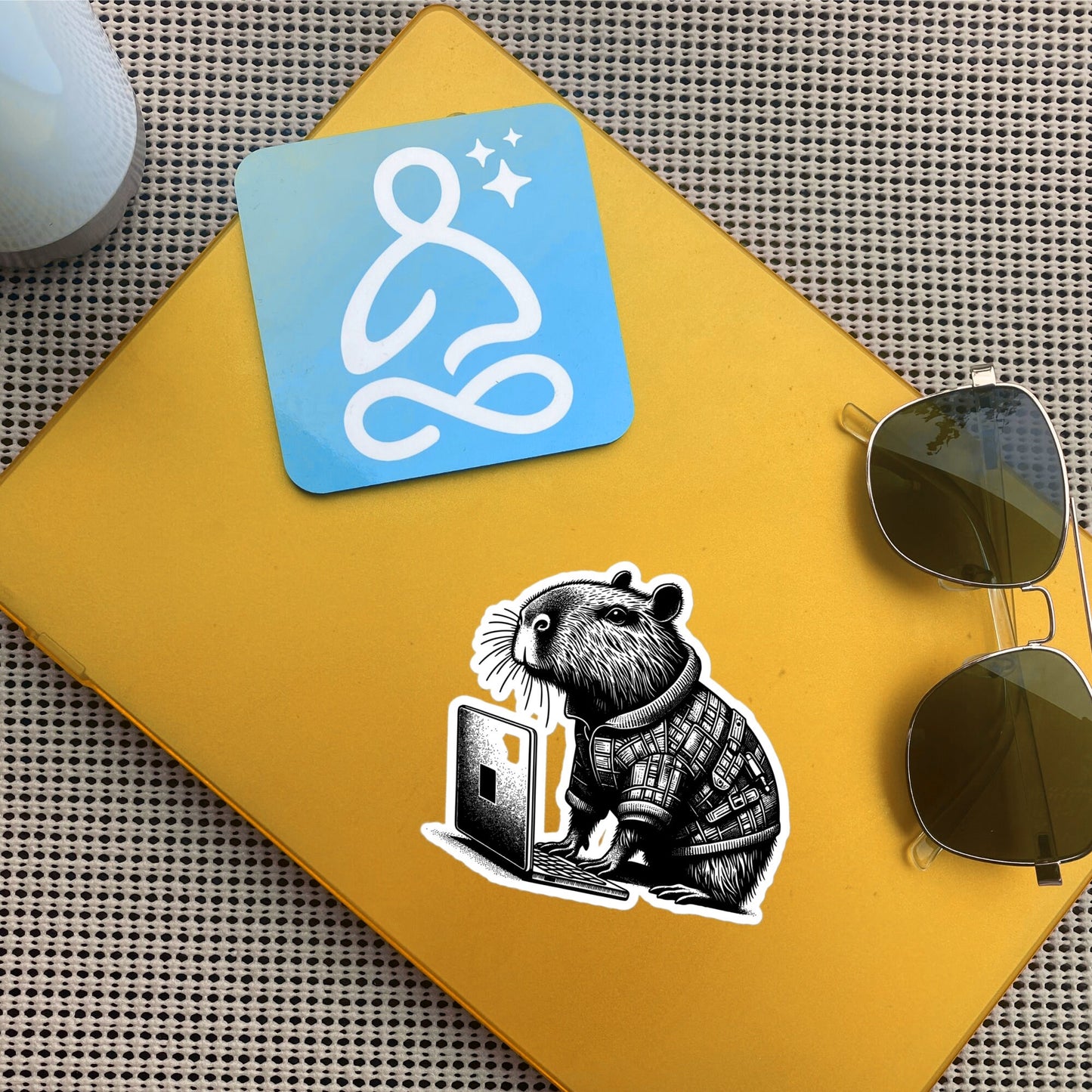 Punk Rock Capybara on Computer Sticker, Cyberpunk Capybara with Tech Sticker, Weirdcore Weird Stuff, Original Steampunk Art Unique Gift