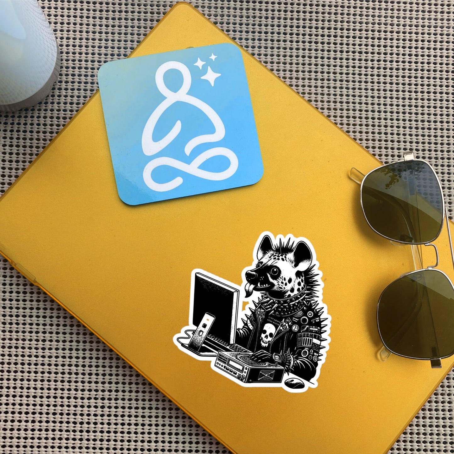 Punk Rock Hyena on Computer Sticker, Cyberpunk Hyena with Tech Sticker, Weirdcore Weird Stuff, Original Steampunk Warcore Art