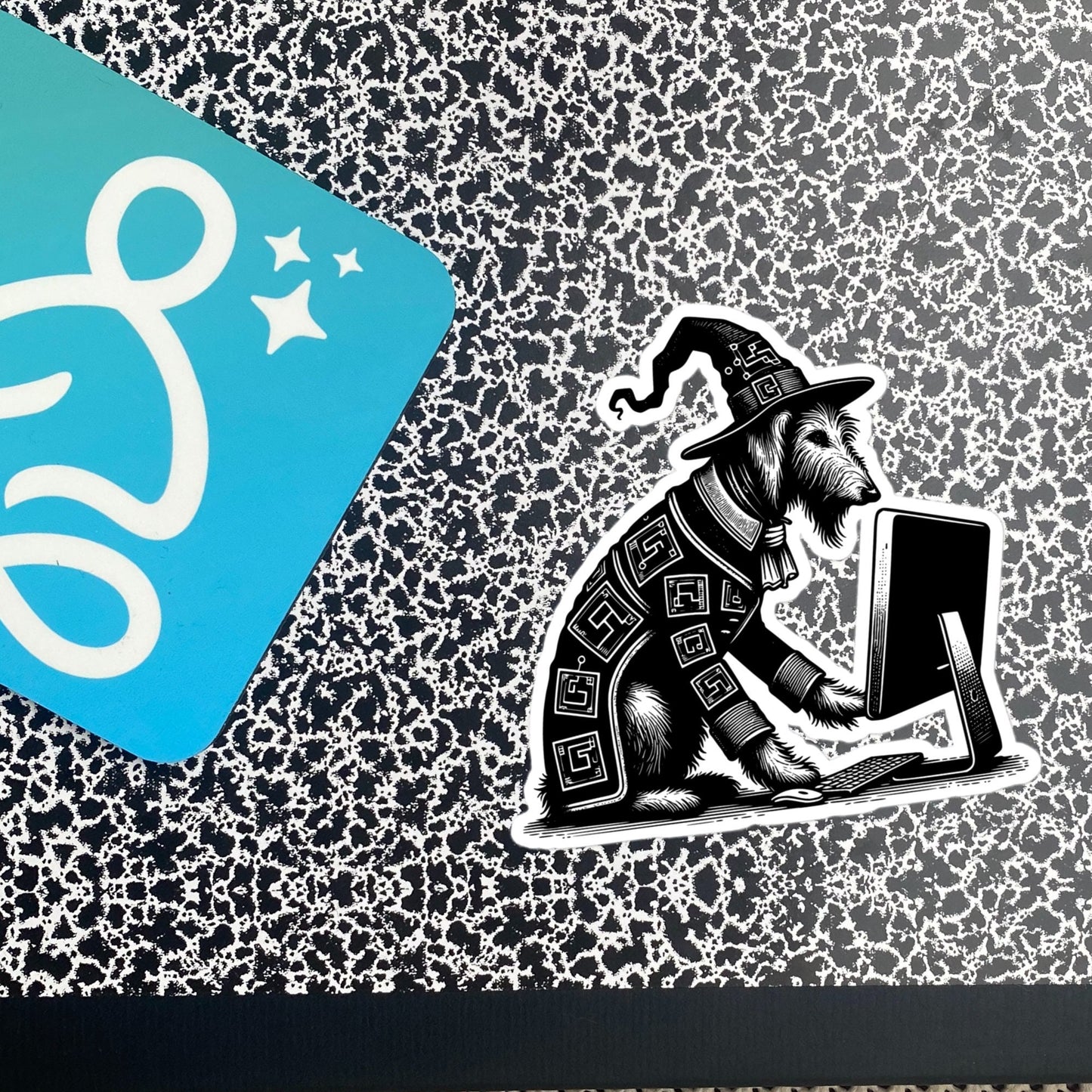 Punk Rock Irish Wolfhound on Computer Sticker, Cyberpunk Dog with Tech Sticker, Weirdcore Weird Stuff, Original Steampunk Art Unique Gift