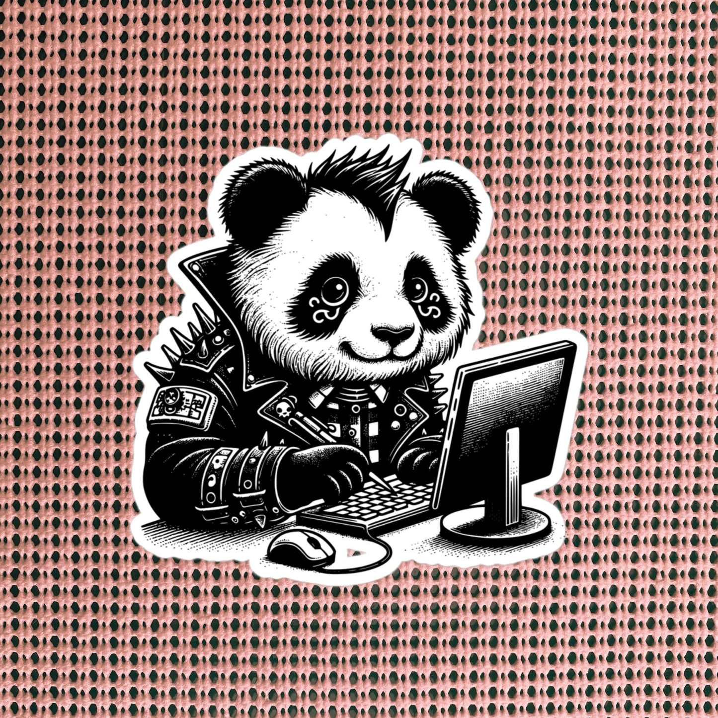 Punk Rock Panda on Computer Sticker, Cyberpunk Bear with Tech Sticker, Weirdcore Weird Stuff, Original Steampunk Art Unique Gift