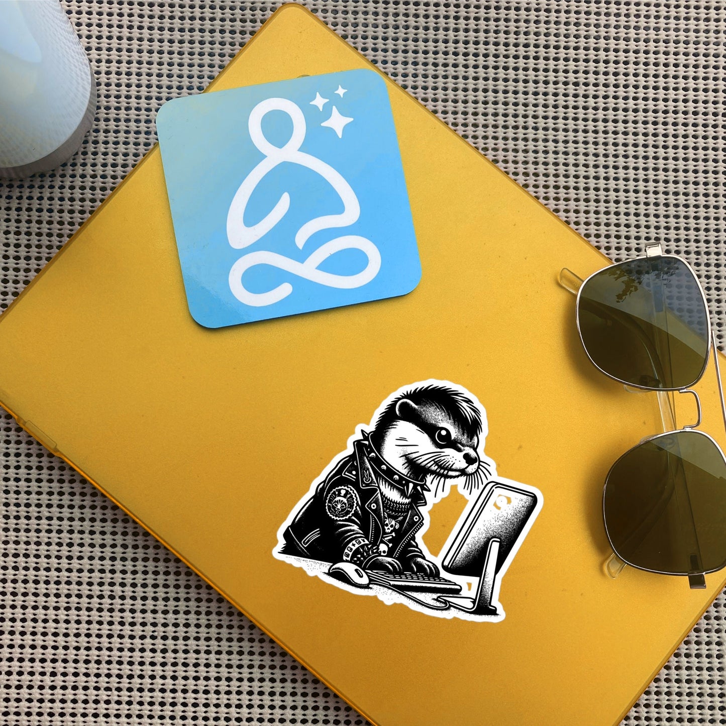 Punk Rock Otter on Computer Sticker, Cyberpunk Otter with Tech Sticker, Weirdcore Weird Stuff, Original Steampunk Warcore Art