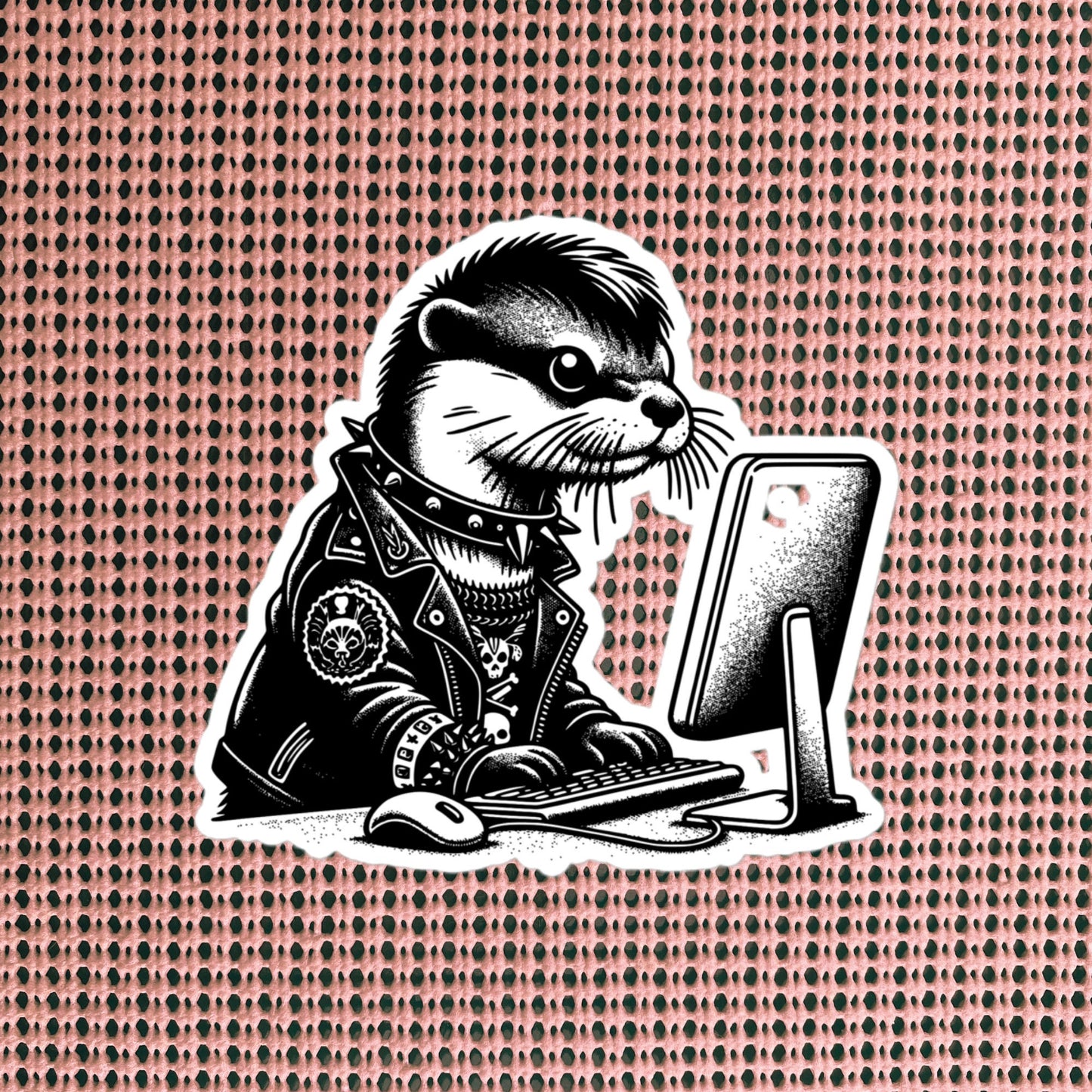 Punk Rock Otter on Computer Sticker, Cyberpunk Otter with Tech Sticker, Weirdcore Weird Stuff, Original Steampunk Warcore Art