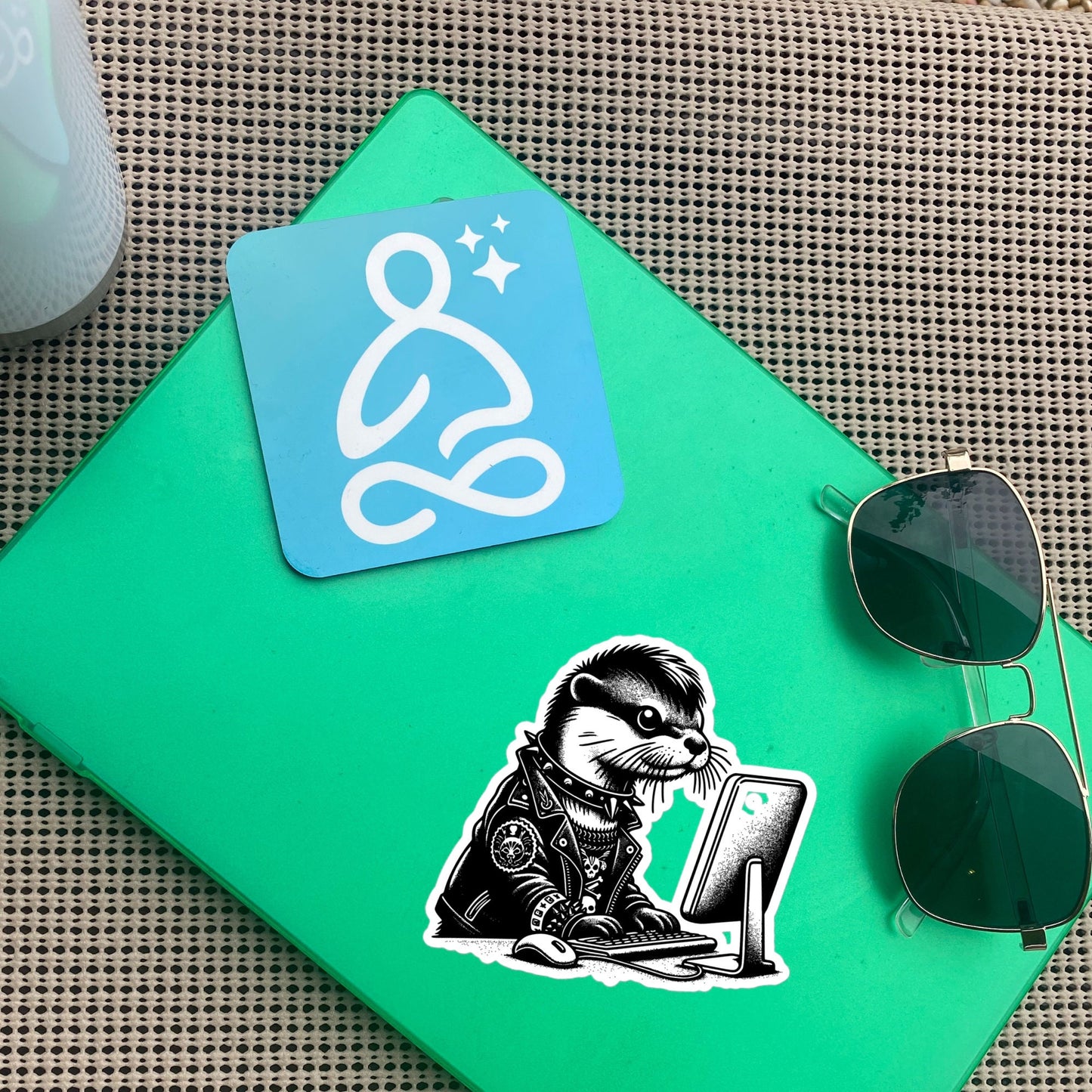 Punk Rock Otter on Computer Sticker, Cyberpunk Otter with Tech Sticker, Weirdcore Weird Stuff, Original Steampunk Warcore Art