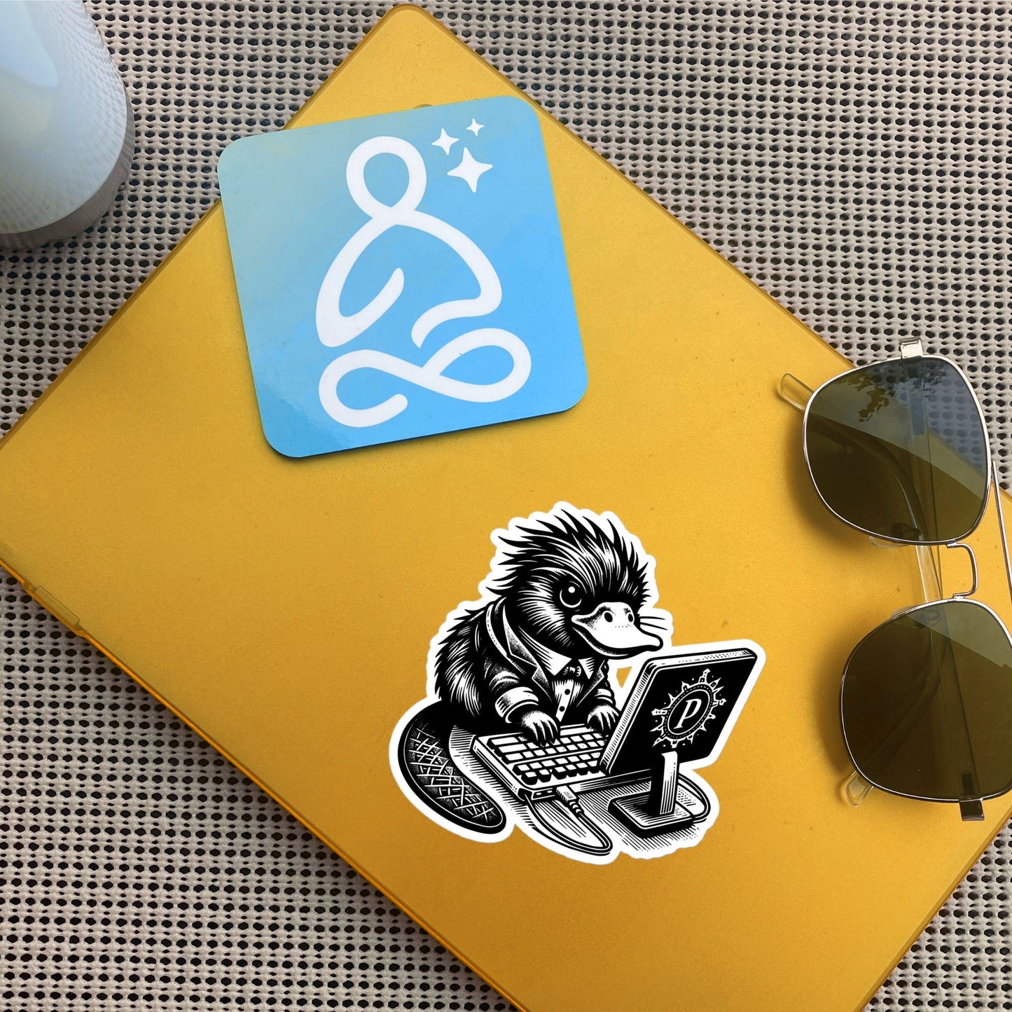 Punk Rock Platypus on Computer Sticker, Cyberpunk Platypus with Tech Sticker, Weirdcore Weird Stuff, Original Steampunk Warcore Art