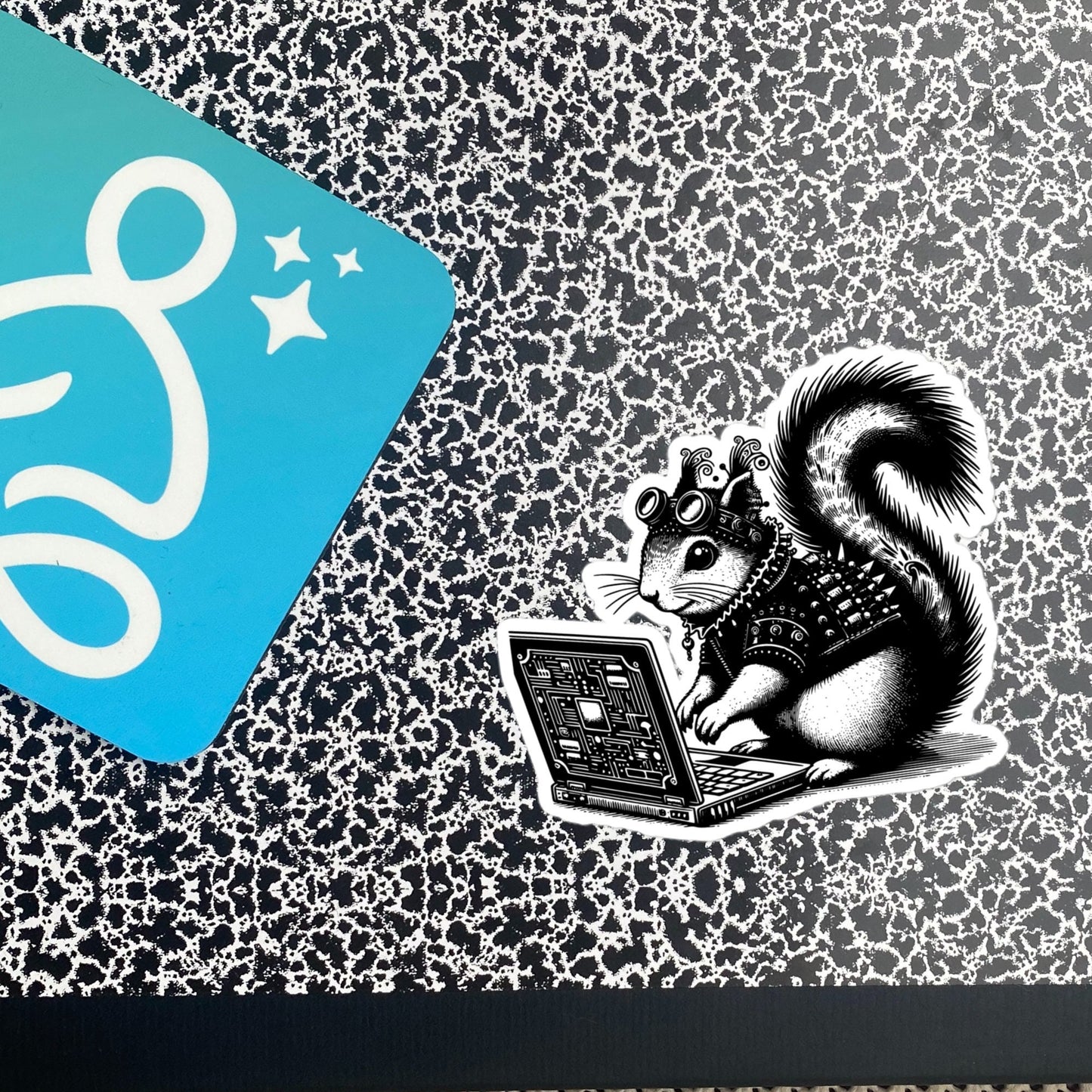 Punk Rock Squirrel on Computer Sticker, Cyberpunk Squirrel with Tech Sticker, Weirdcore Weird Stuff, Original Steampunk Warcore Art