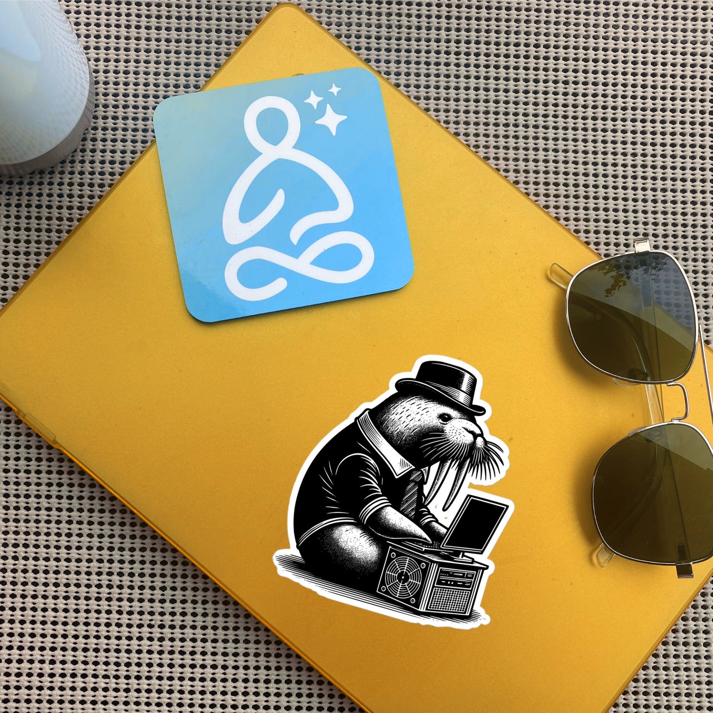 Punk Rock Walrus on Computer Sticker, Cyberpunk Walrus with Tech Sticker, Weirdcore Weird Stuff, Original Steampunk Warcore Art