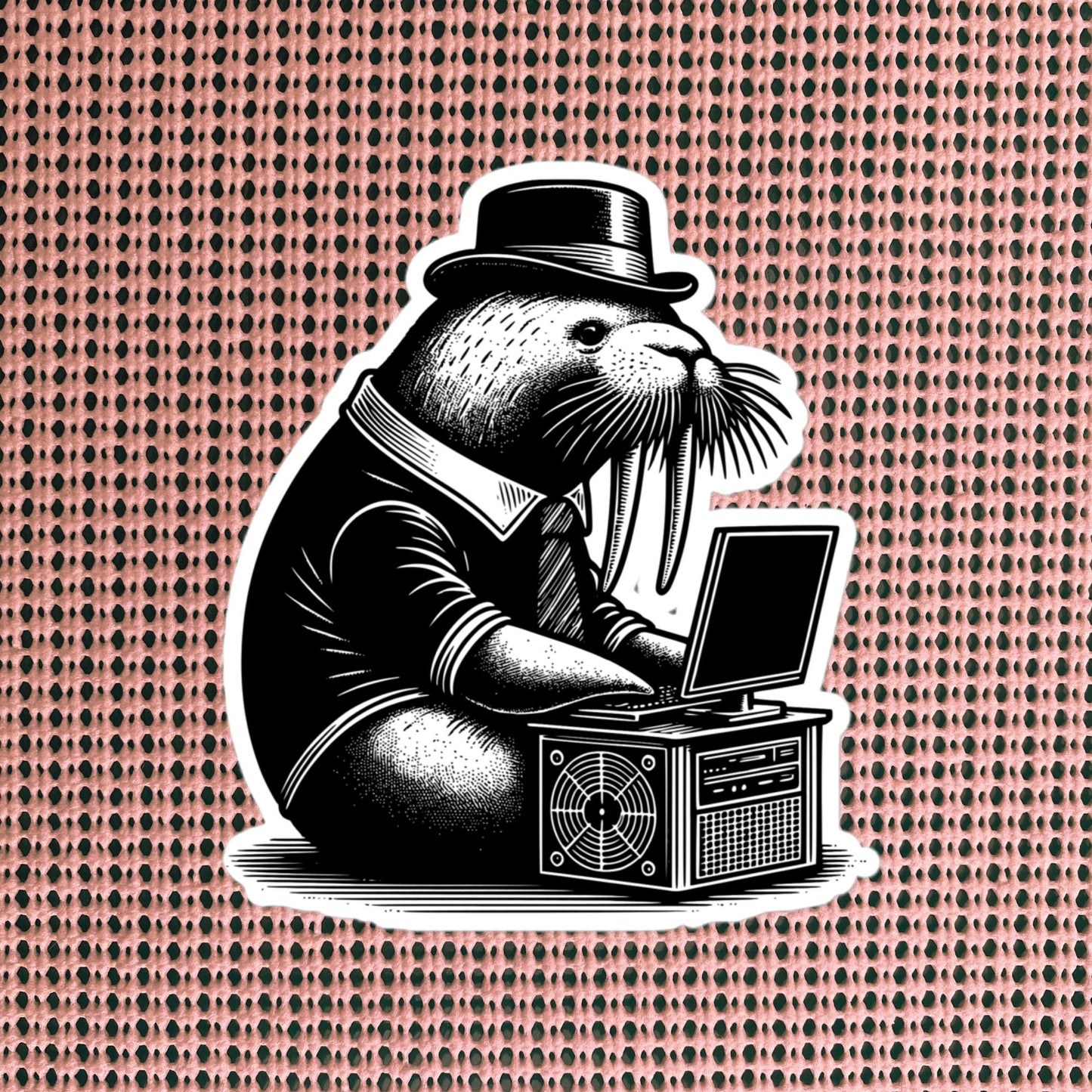 Punk Rock Walrus on Computer Sticker, Cyberpunk Walrus with Tech Sticker, Weirdcore Weird Stuff, Original Steampunk Warcore Art