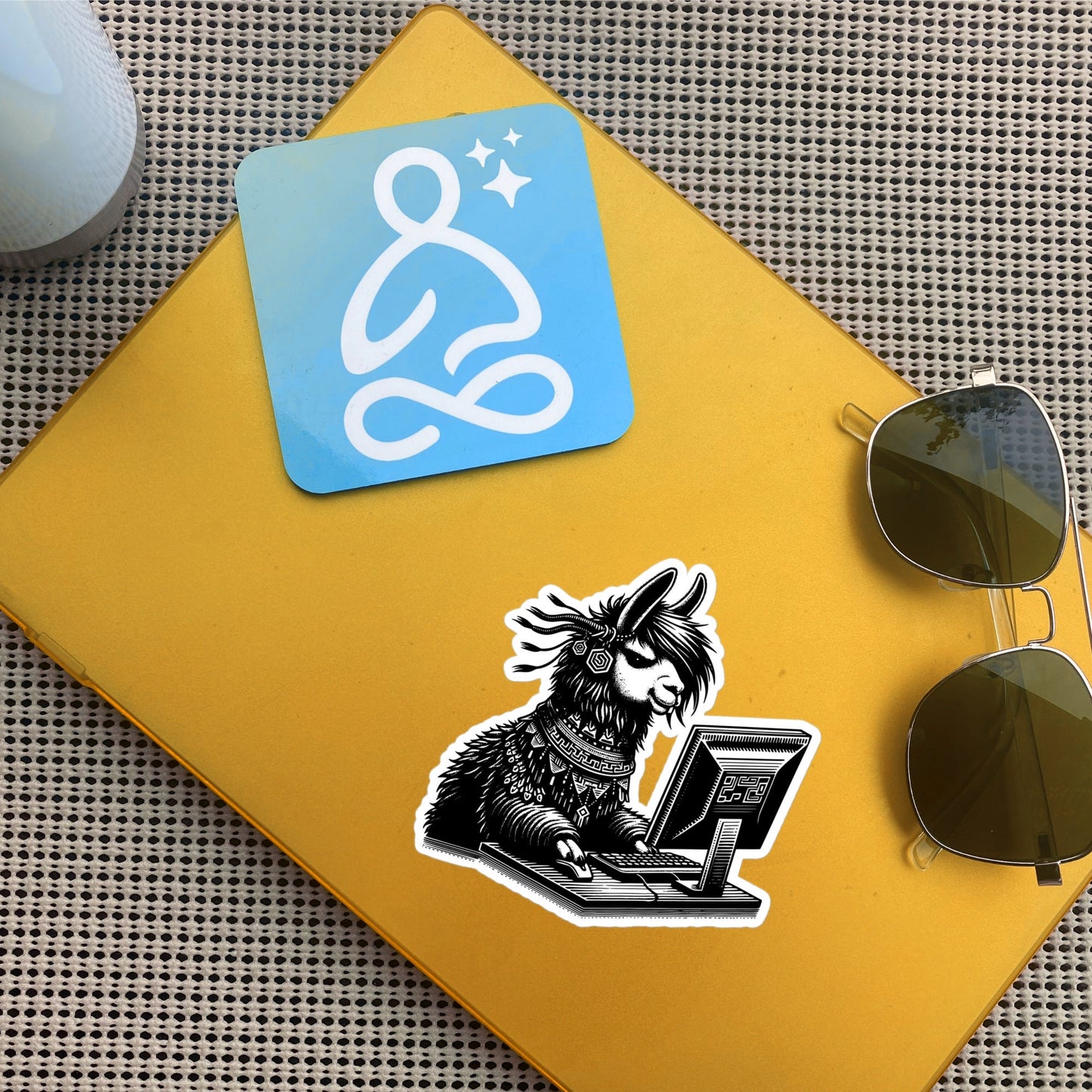 Punk Rock Llama on Computer Sticker, Cyberpunk Llama with Tech Sticker, Weirdcore Weird Stuff, Original Steampunk Warcore Art