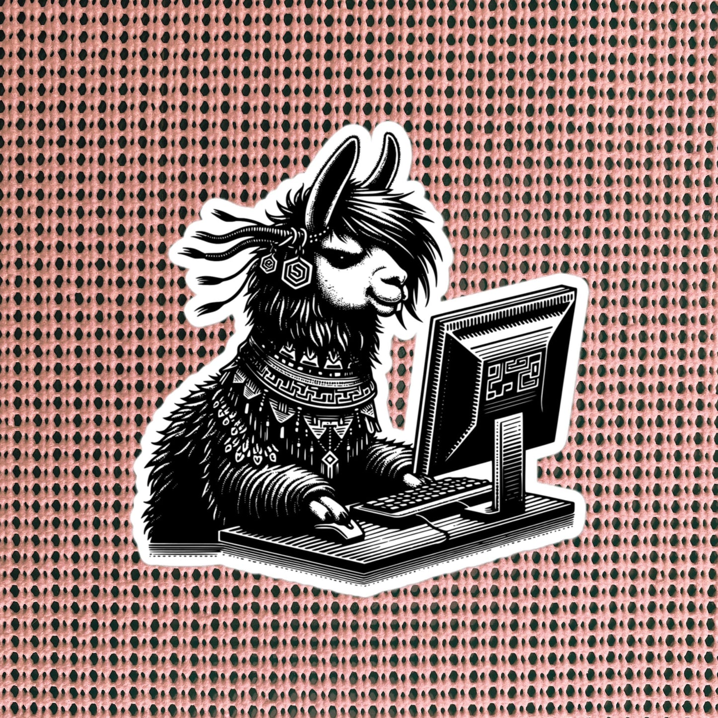 Punk Rock Llama on Computer Sticker, Cyberpunk Llama with Tech Sticker, Weirdcore Weird Stuff, Original Steampunk Warcore Art