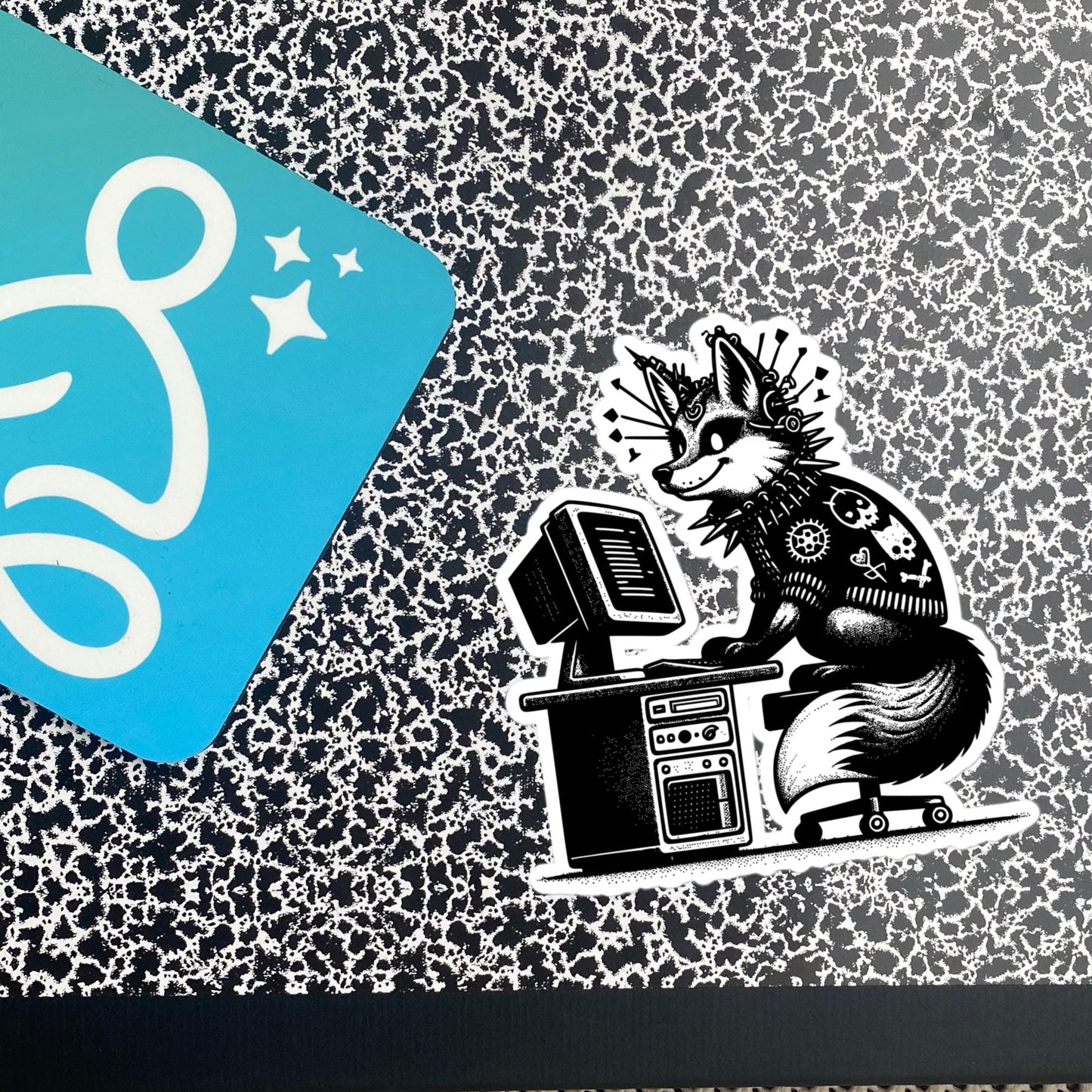 Punk Rock Fox on Computer Sticker, Cyberpunk Fox with Tech Sticker, Weirdcore Weird Stuff, Original Steampunk Warcore Art