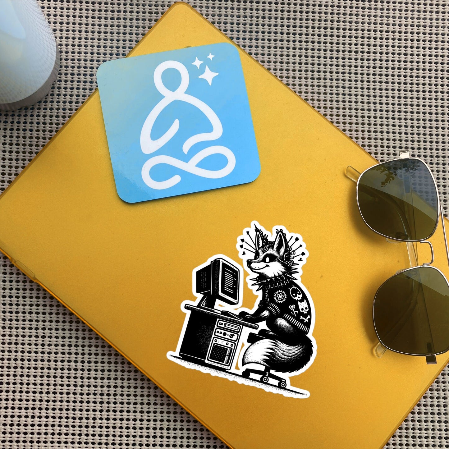 Punk Rock Fox on Computer Sticker, Cyberpunk Fox with Tech Sticker, Weirdcore Weird Stuff, Original Steampunk Warcore Art