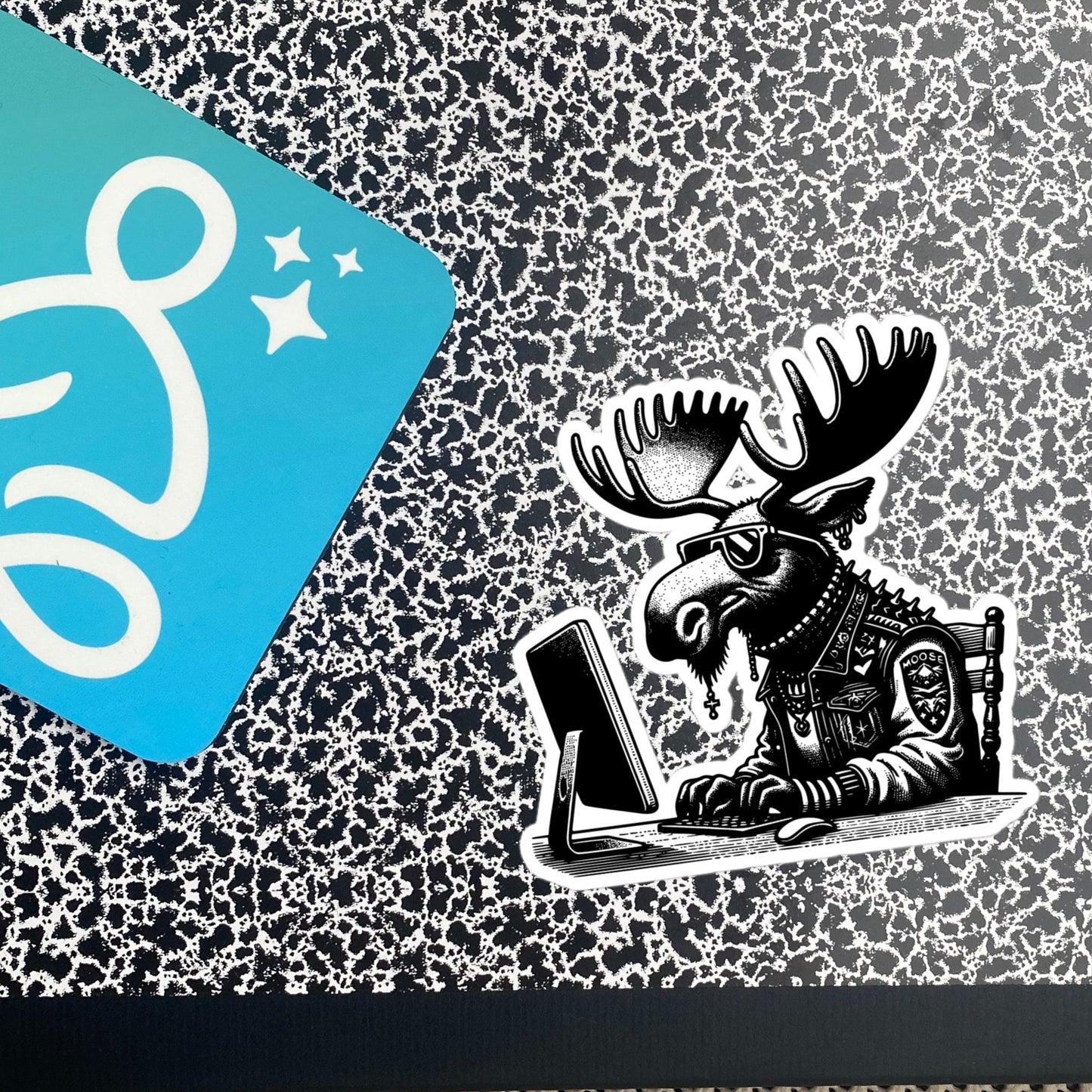Punk Rock Moose on Computer Sticker, Cyberpunk Moose with Tech Sticker, Weirdcore Weird Stuff, Original Steampunk Warcore Art
