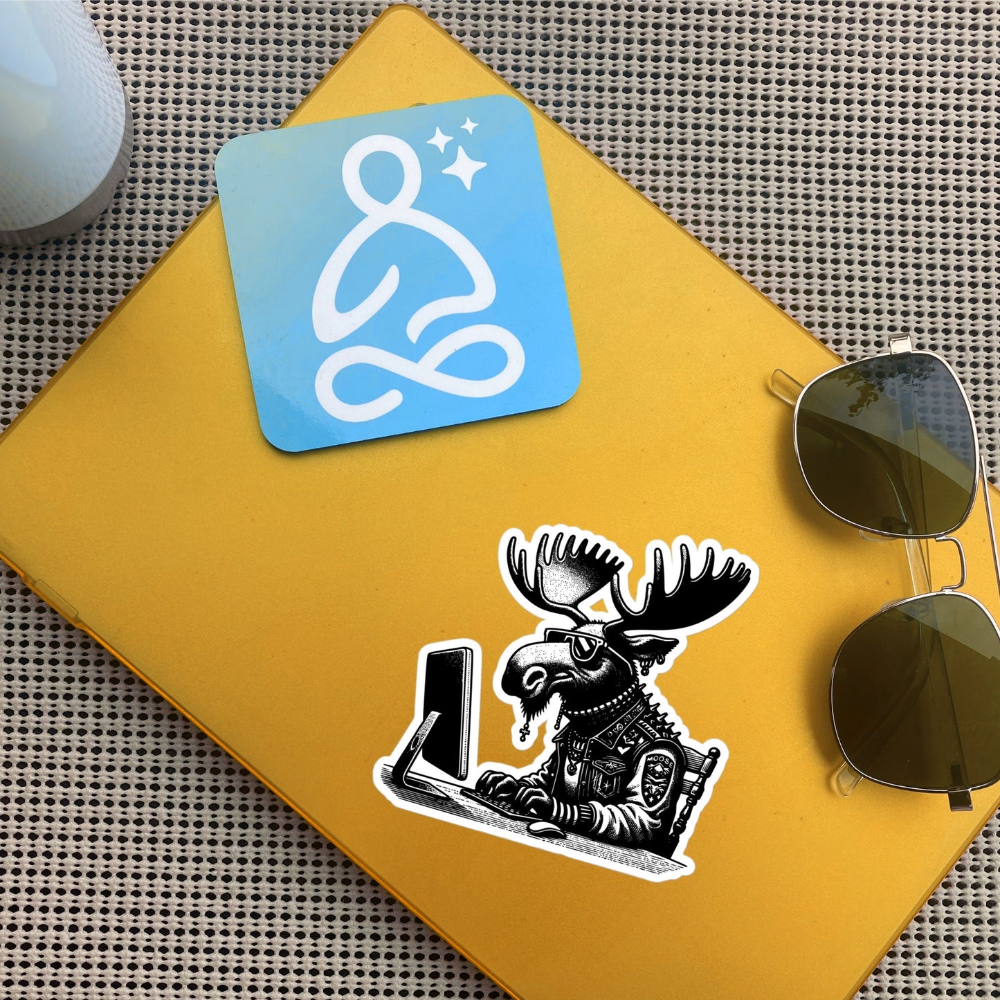 Punk Rock Moose on Computer Sticker, Cyberpunk Moose with Tech Sticker, Weirdcore Weird Stuff, Original Steampunk Warcore Art