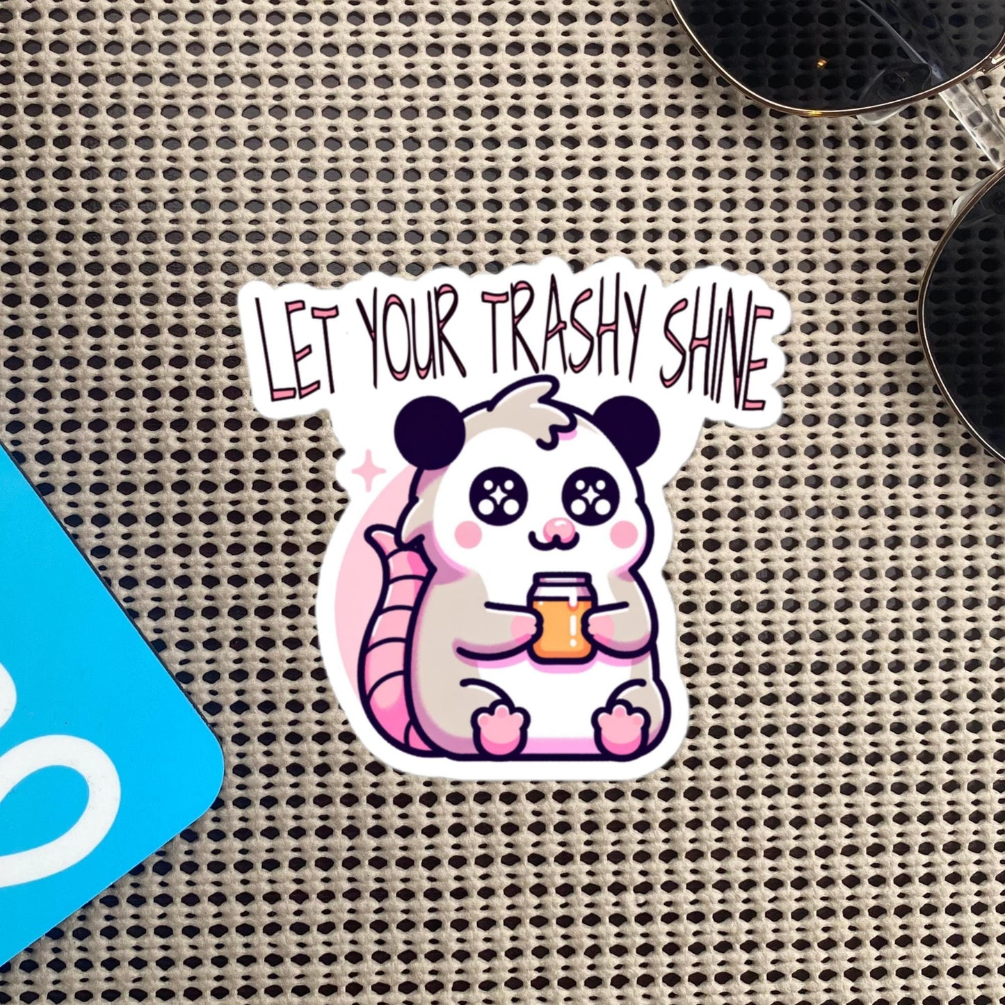 Weirdcore Grunge Opossum Drinking Moonshine Let Your Trashy Shine Pastel Goth Vinyl Waterproof Sticker