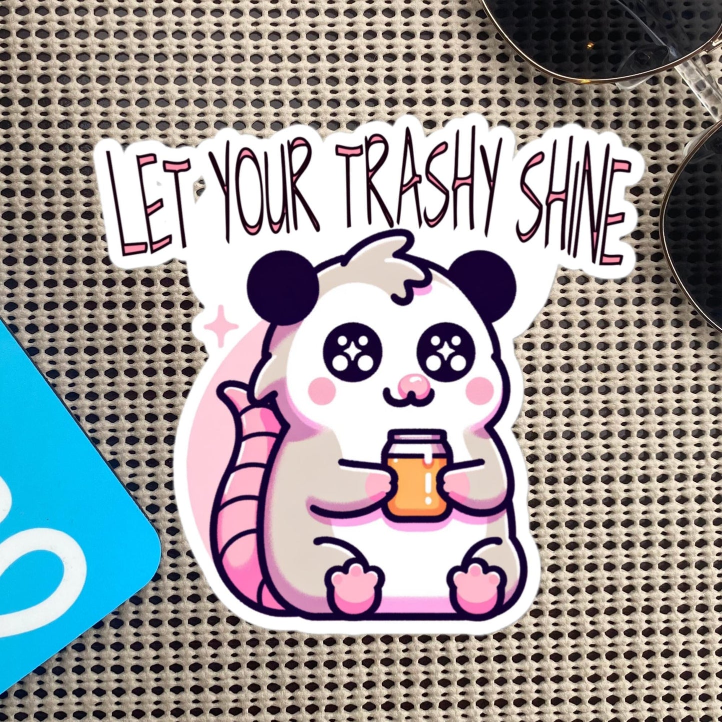 Weirdcore Grunge Opossum Drinking Moonshine Let Your Trashy Shine Pastel Goth Vinyl Waterproof Sticker