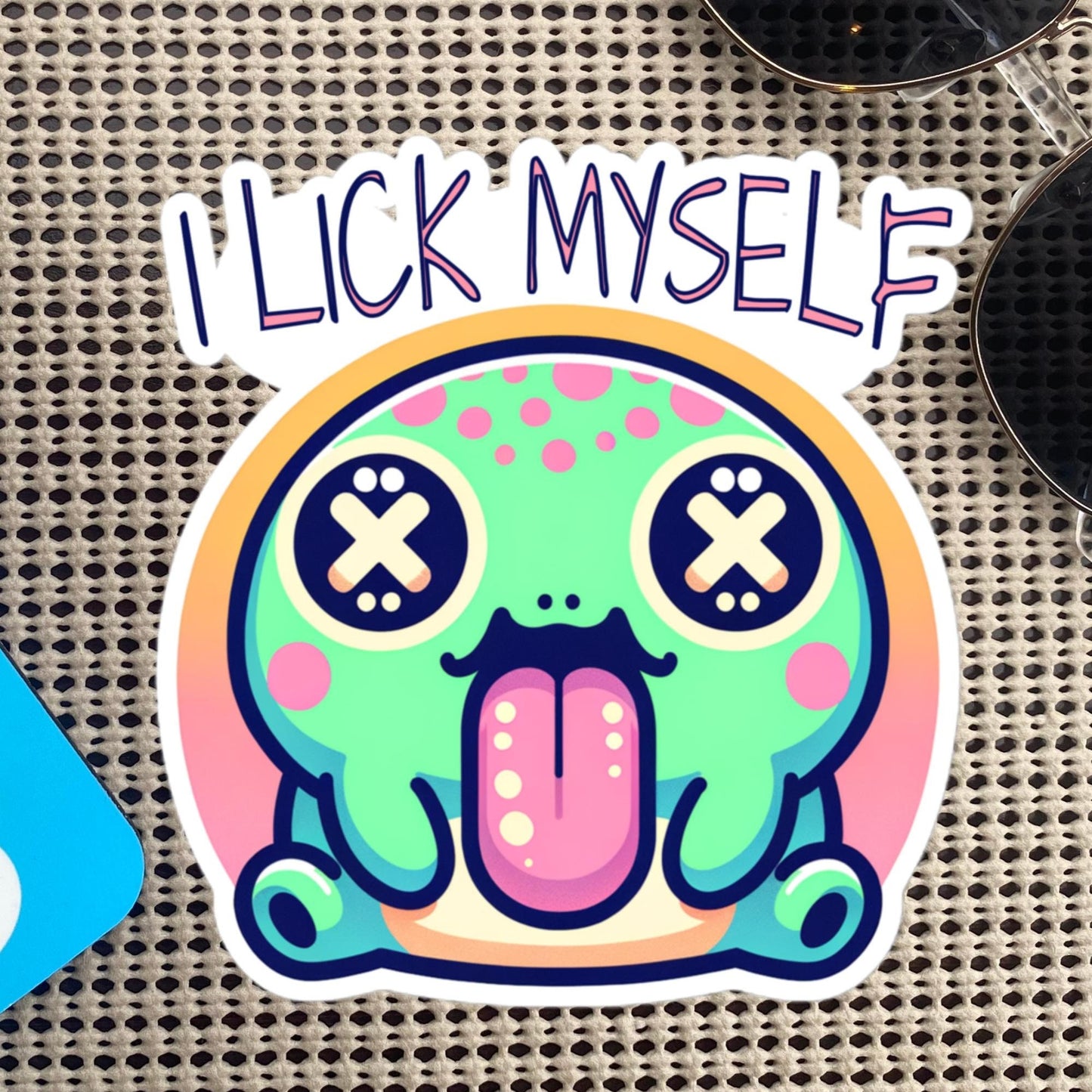 Weirdcore Trippy Pastel Goth River Toad I Lick Myself Waterproof Vinyl Sticker
