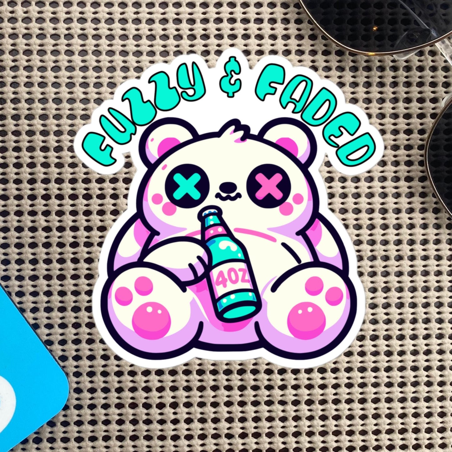 Cute Weirdcore Trippy Pastel Goth Bear Fuzzy & Faded Waterproof Vinyl Sticker