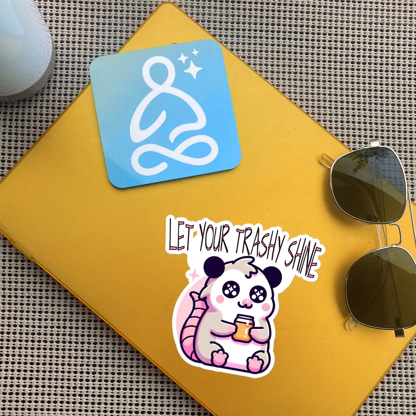 Weirdcore Grunge Opossum Drinking Moonshine Let Your Trashy Shine Pastel Goth Vinyl Waterproof Sticker