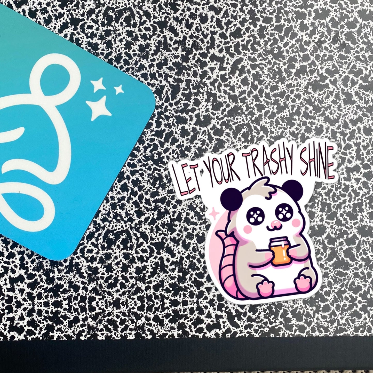 Weirdcore Grunge Opossum Drinking Moonshine Let Your Trashy Shine Pastel Goth Vinyl Waterproof Sticker